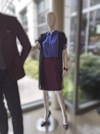 Our cobalt HQ shirt is worn with our marsala Pencil Skirt. The addition of our black Swan Hoodie brings the look over the top.