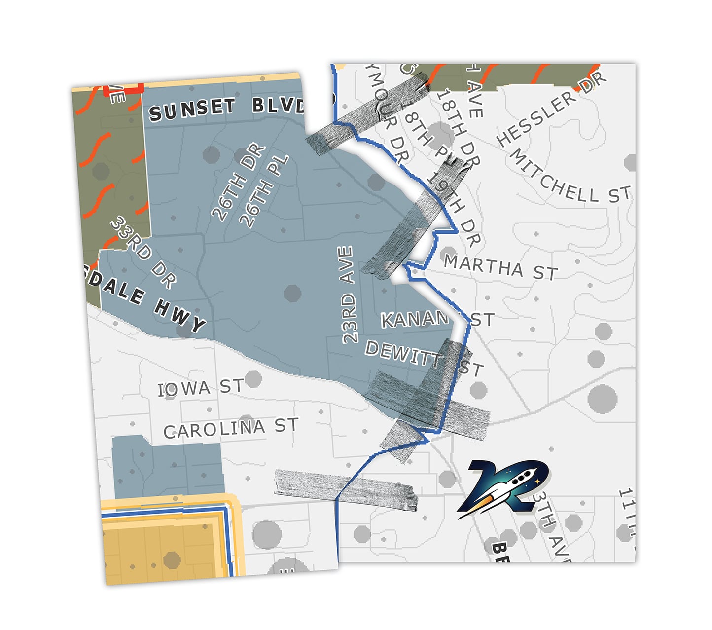Blue-shaded area depicts the proposed change