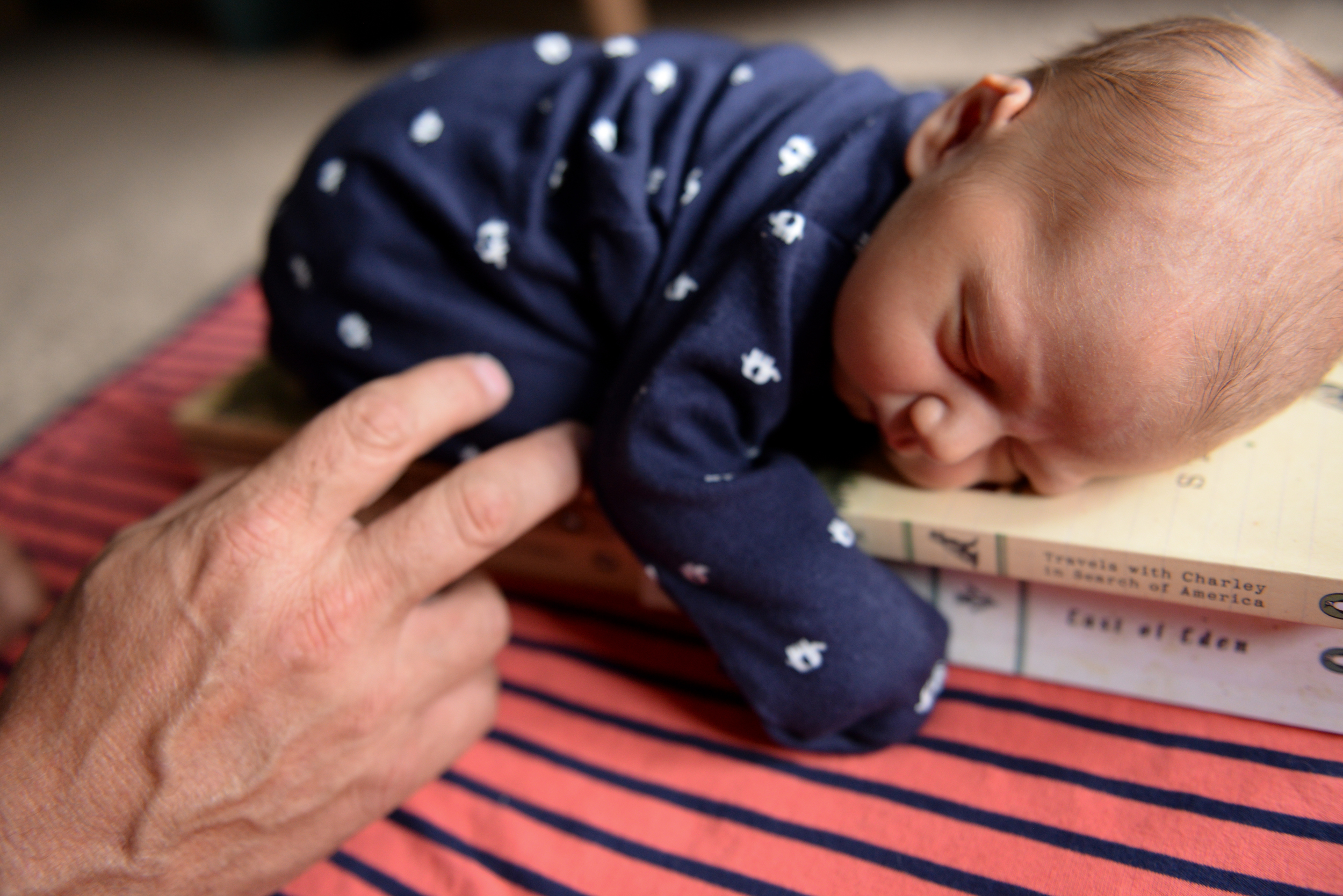 He started getting a little wobbly on the books and my dad steady him. :)