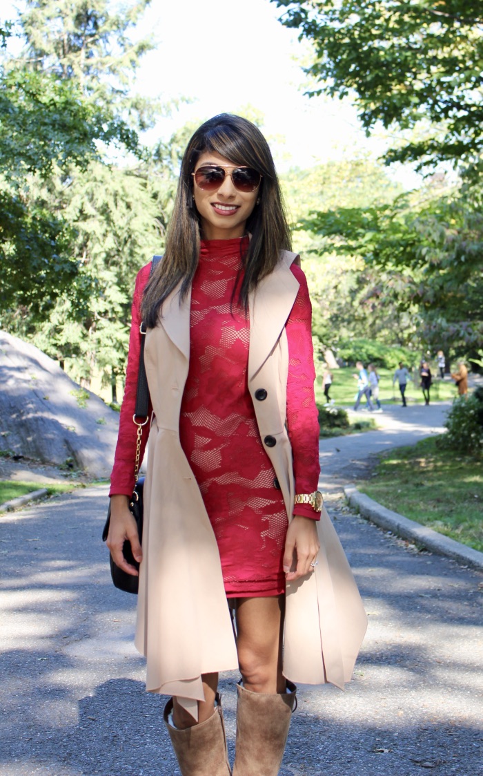 Red Dress & Trench Coat