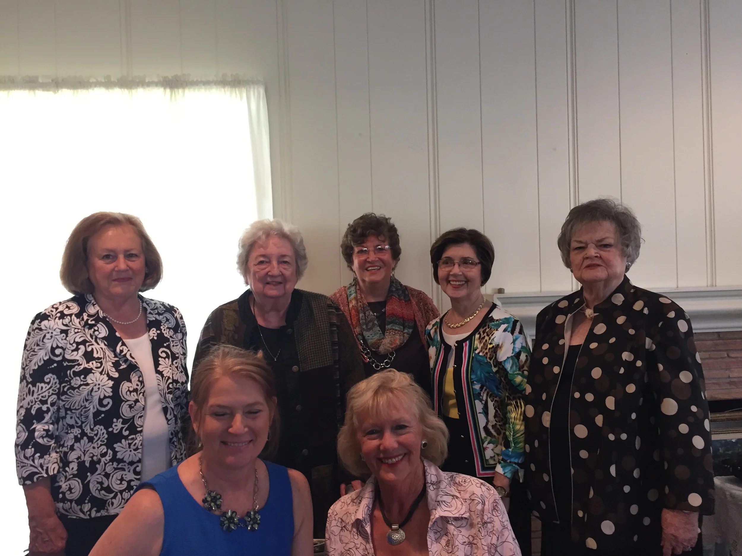 A group photo after the luncheon and fellowship time ended. We were thrilled they all took time out of their busy lives to visit with us and help us celebrate our special 65th year! Thank you, ladies! We love and miss you! Seated: Sherry Spacek, Jeri Baehren; Standing from Left: Peggy Moser, Jan Stevenson, Geneva Walker, Melba Mangum, and Amanda Hafer.