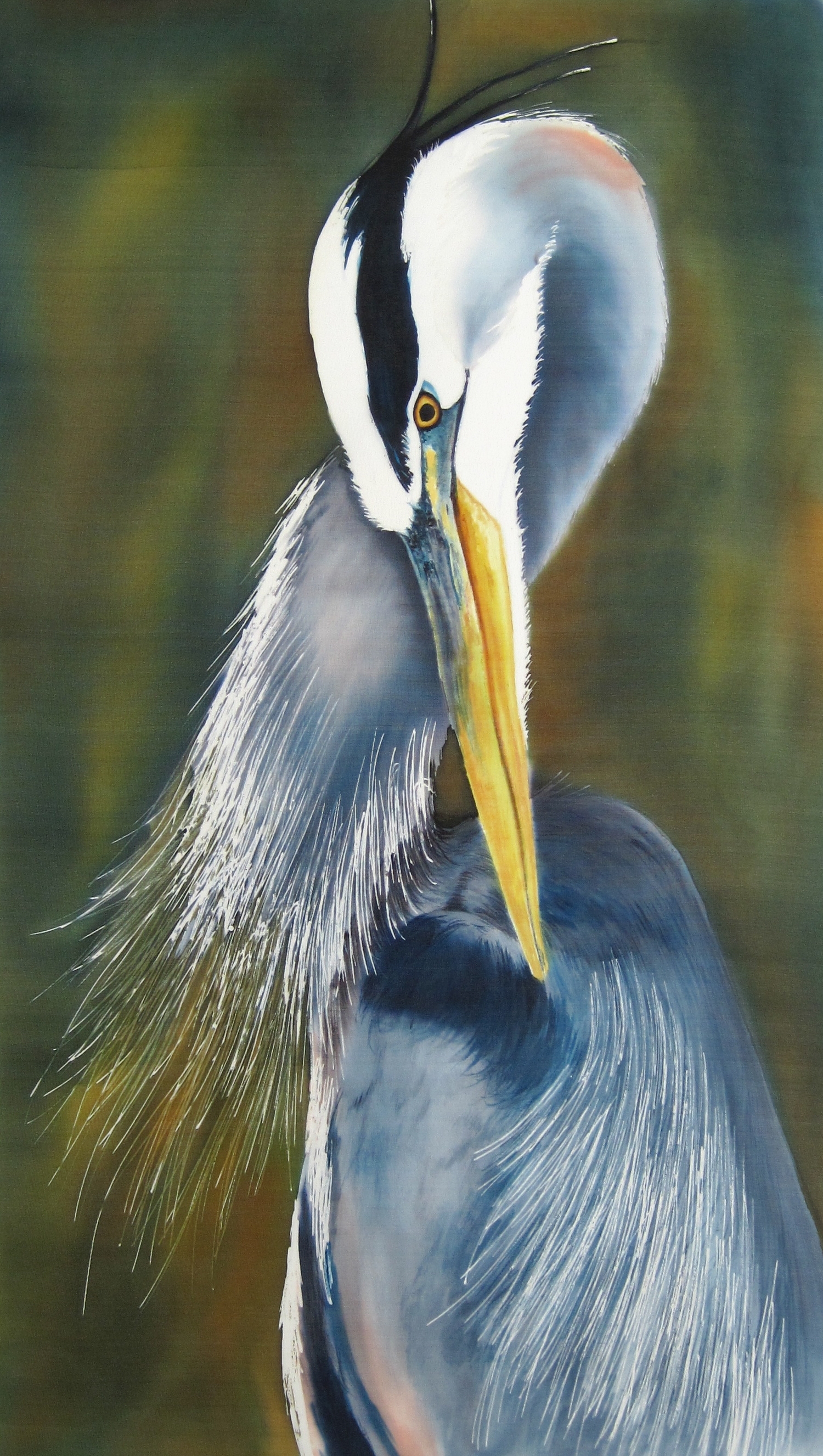 "Blue Heron"  Painting on Silk