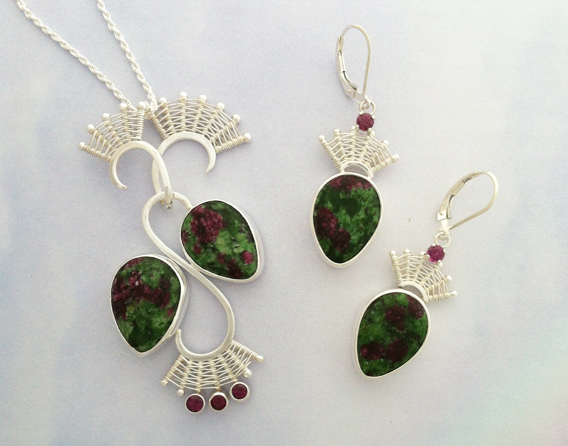 Ruby in Zoisite Pendant and Earrings