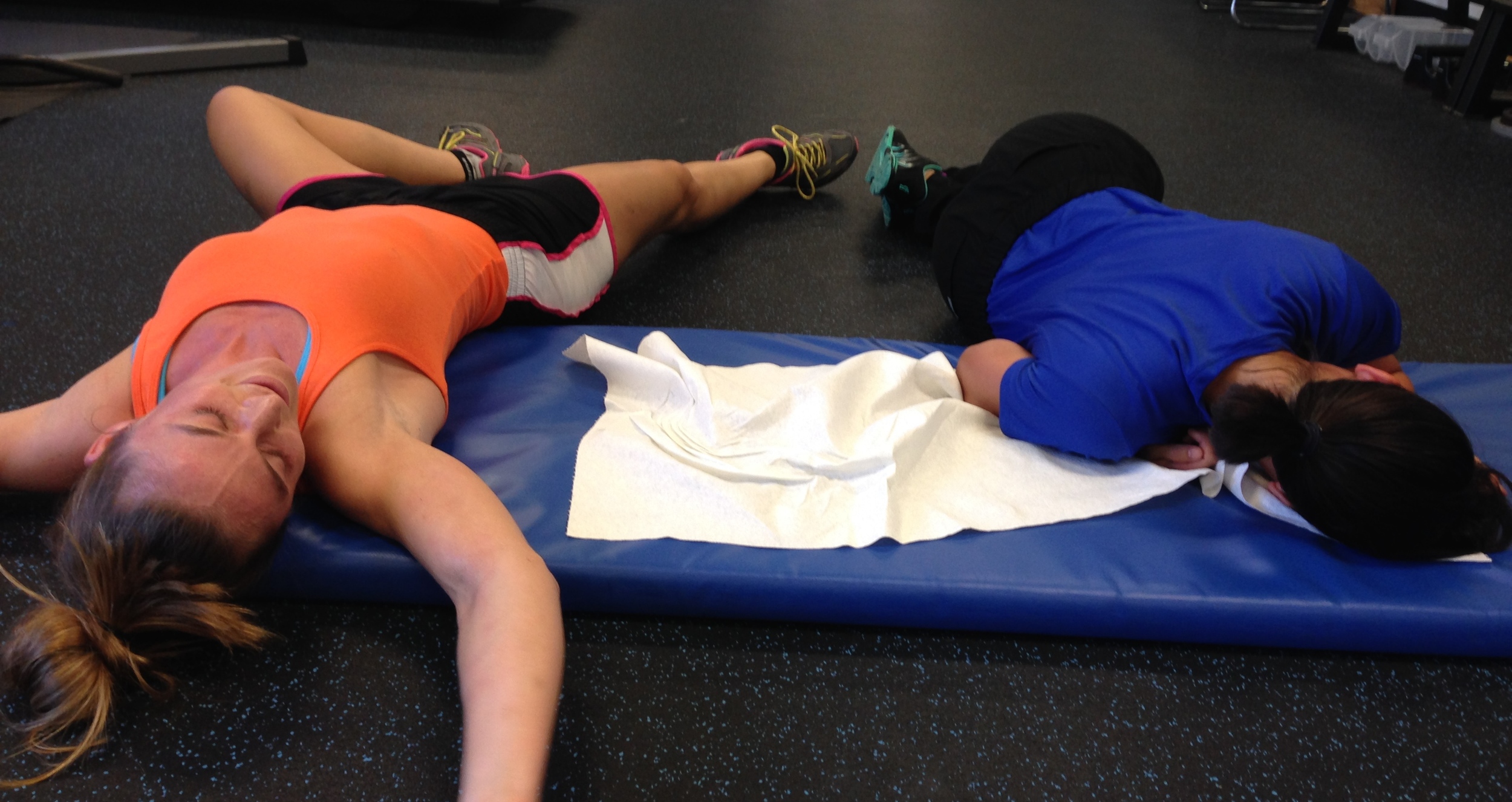 Here are two of my clients post workout. &nbsp;These chicks work hard! They&nbsp;do 6:00 minute planks "for fun" after their workout. &nbsp;Next on the to do list: eat and rest!