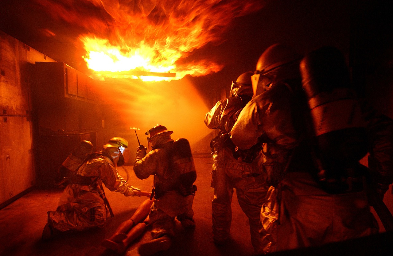Firefighters during live fire drills. &nbsp;Photo available at pixabay.com under CC BY 1.0.