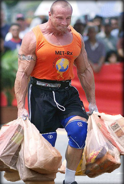 Everybody does this. But I think Mariusz Pudzianowski is probably the last person in the world who struggles with the weight of his groceries.