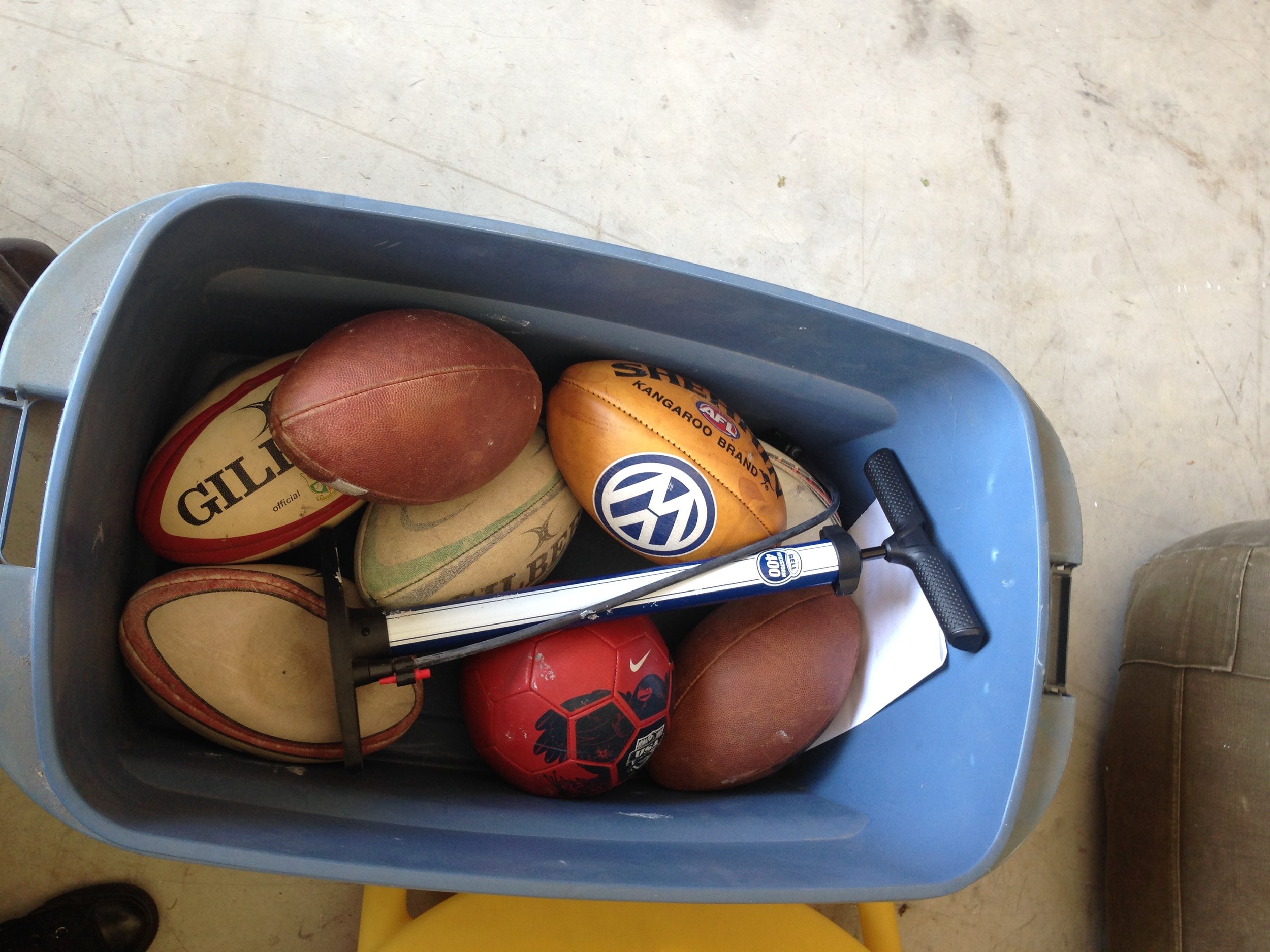 And a bucket of rugby balls.