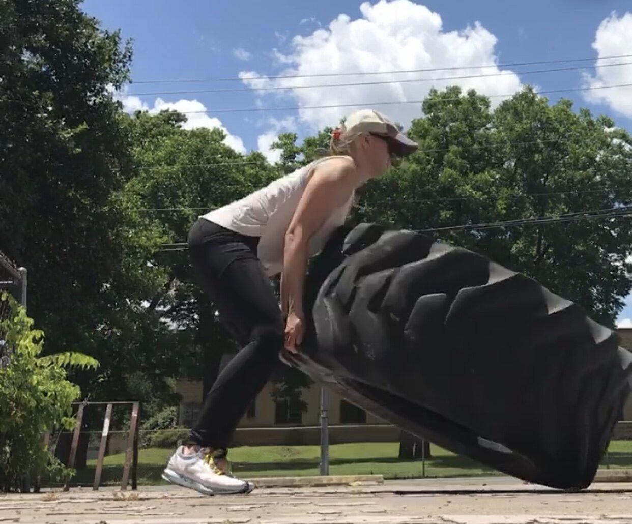 Tire flips; another great outdoor training exercise. We have a variety of tires so everybody can flip tires at Hyde Park Gym.