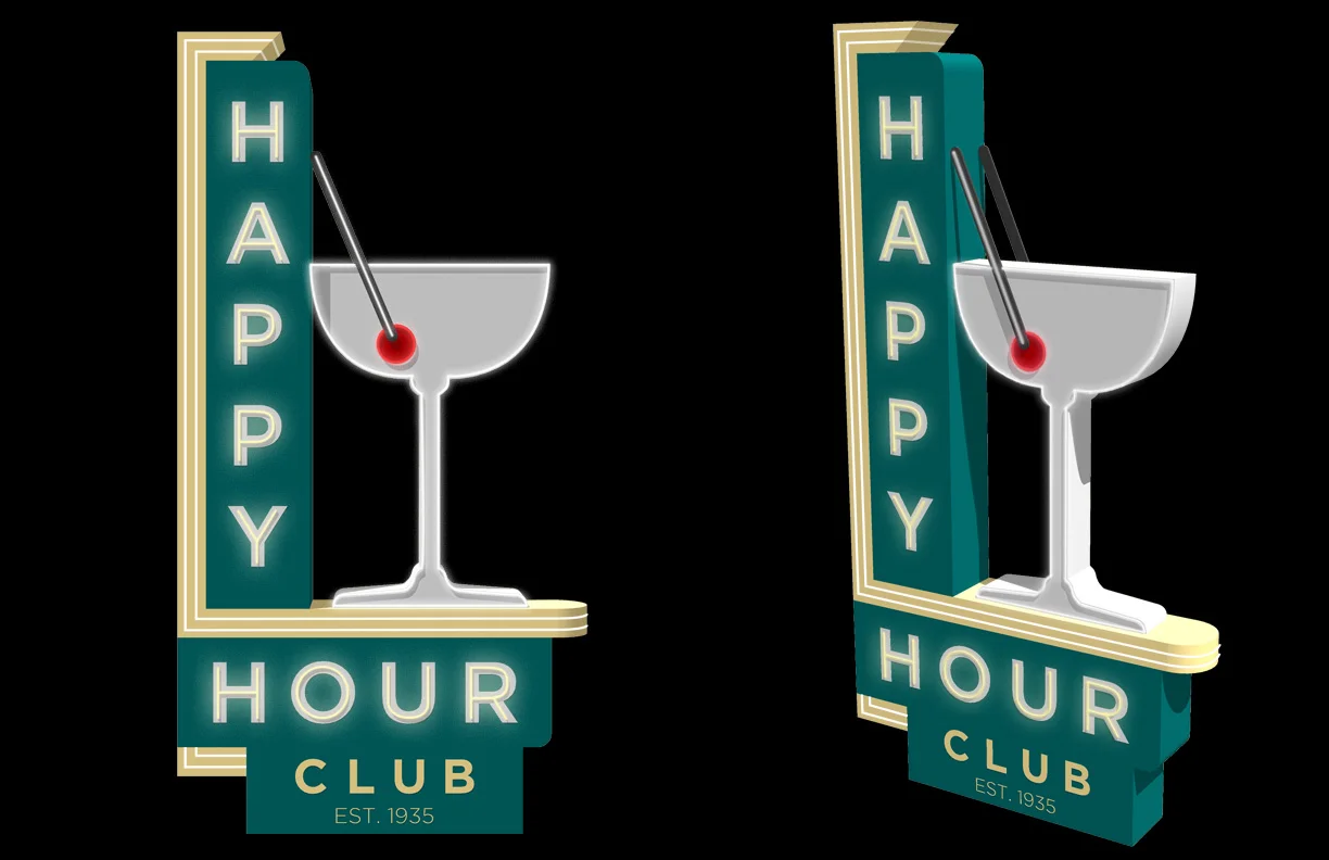 Retro Sign Series - Happy Hour Created in Sketchup Touched up in Photoshop