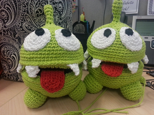 The only photo I have of both Om Noms together. The one on the right is still missing its back legs.