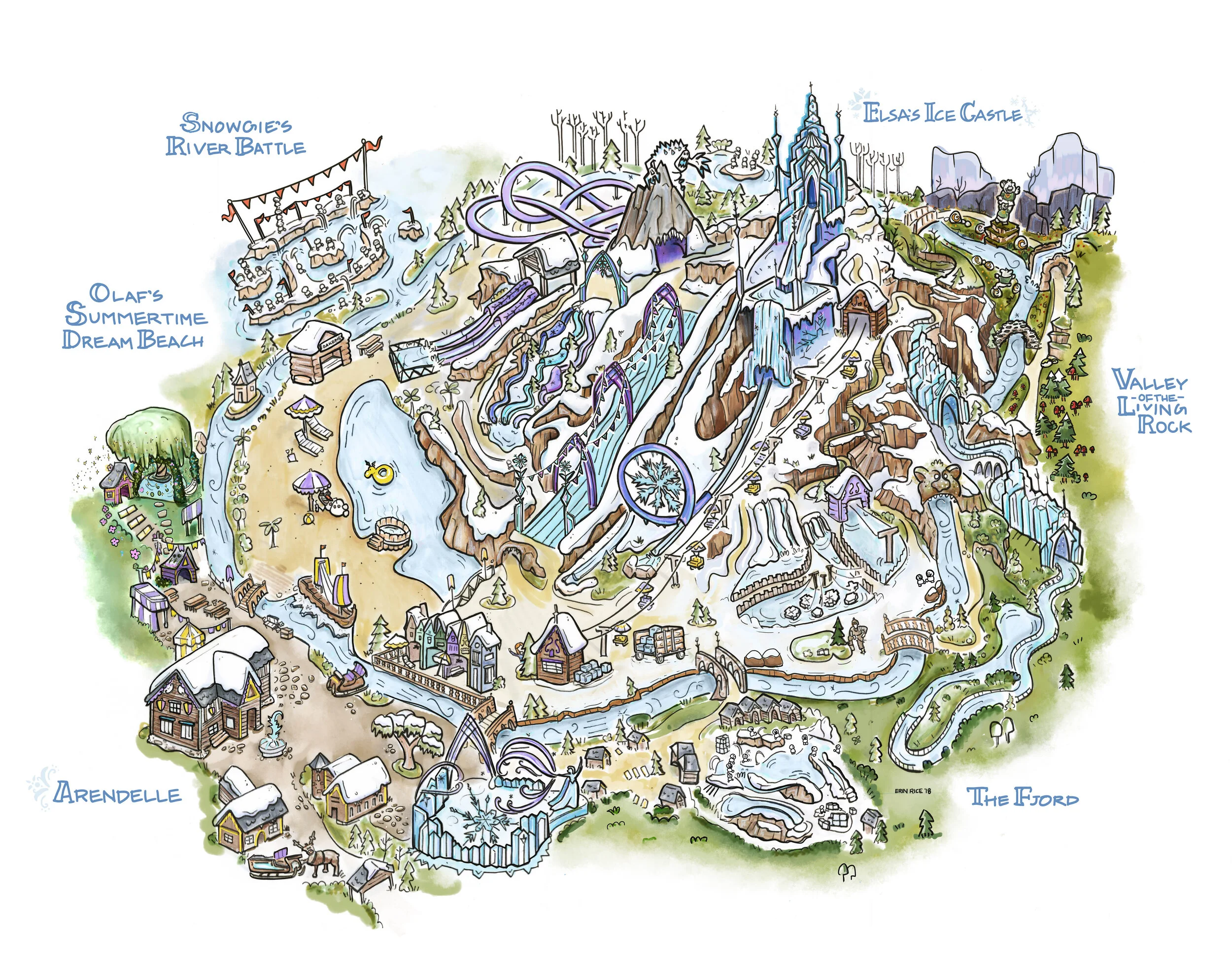 Hand drawn with pen and Copic markers on vellum and scanned