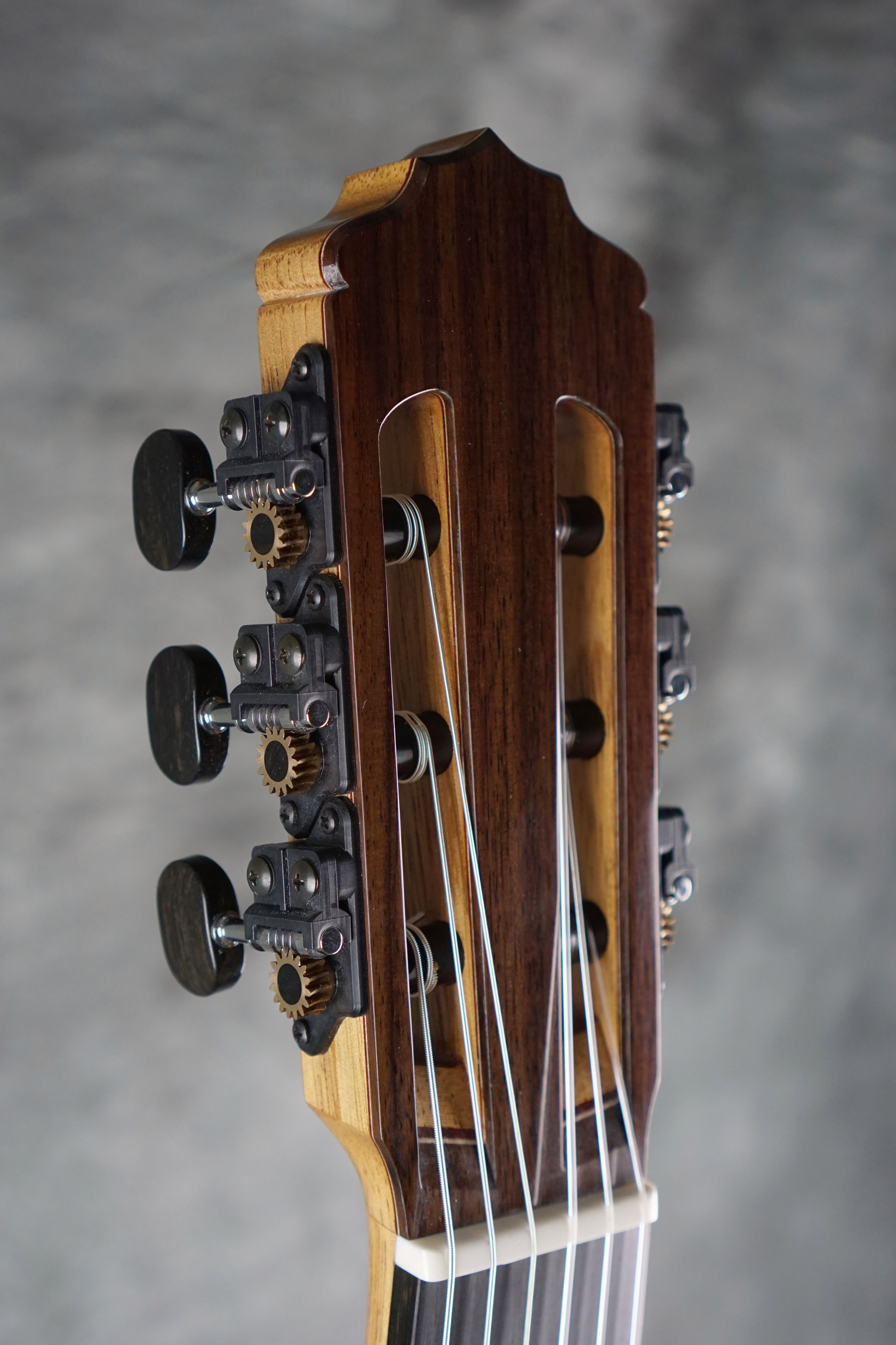  Classical guitar headstock with individual style Gilbert machines 