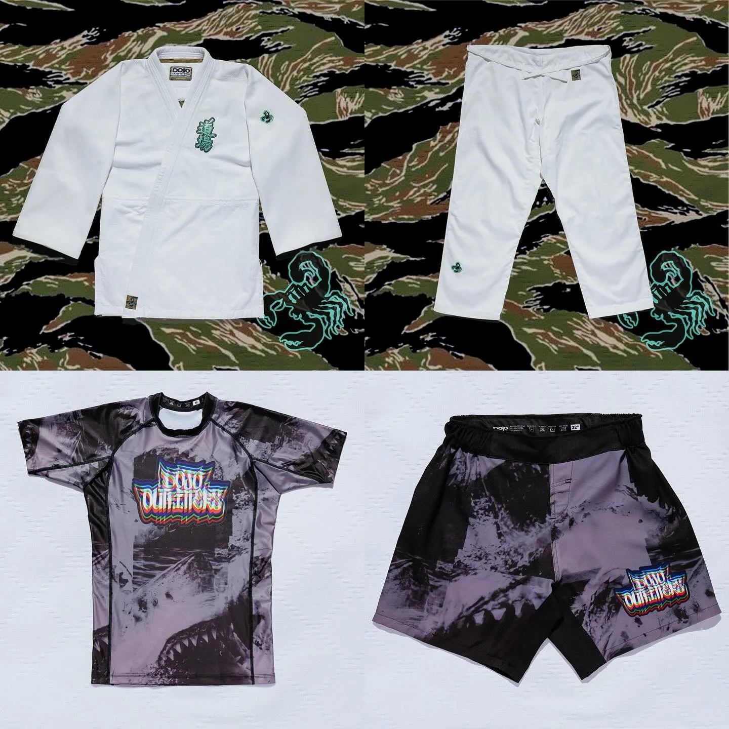 Two pieces drop tonight at Midnight PST:
Phantom Sasori Gi + Apex Predator Nogi.
Built in limited numbers, never reproduced, these items are craft made.
🦂: A 650gsm jacket with 10oz twill pants, perfect for the judo dojo or shiai tournaments.
🦈: Sh