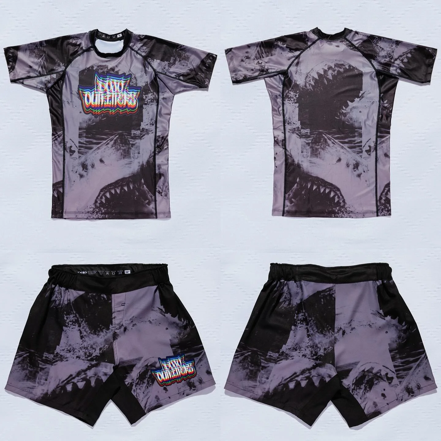 🦈 Hunt you down all nightmare long.
.
Our newest nogi set features jittery shark-tooth energy capturing the split-second panic before the bite. The &ldquo;Apex Predator&rdquo; capsule features a short sleeve rashguard and fight short. 
.
🦈 Released