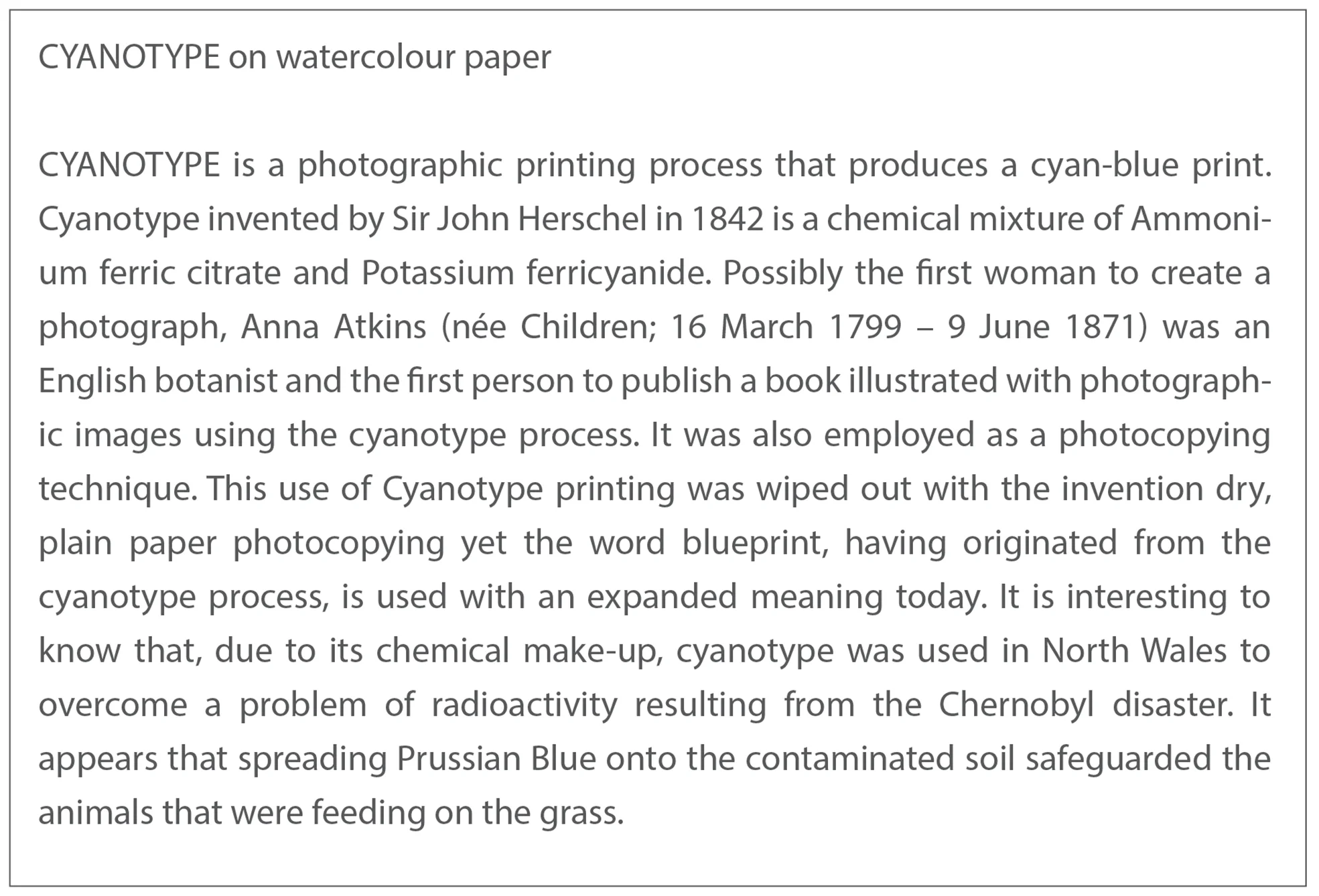 Cyanotype Information