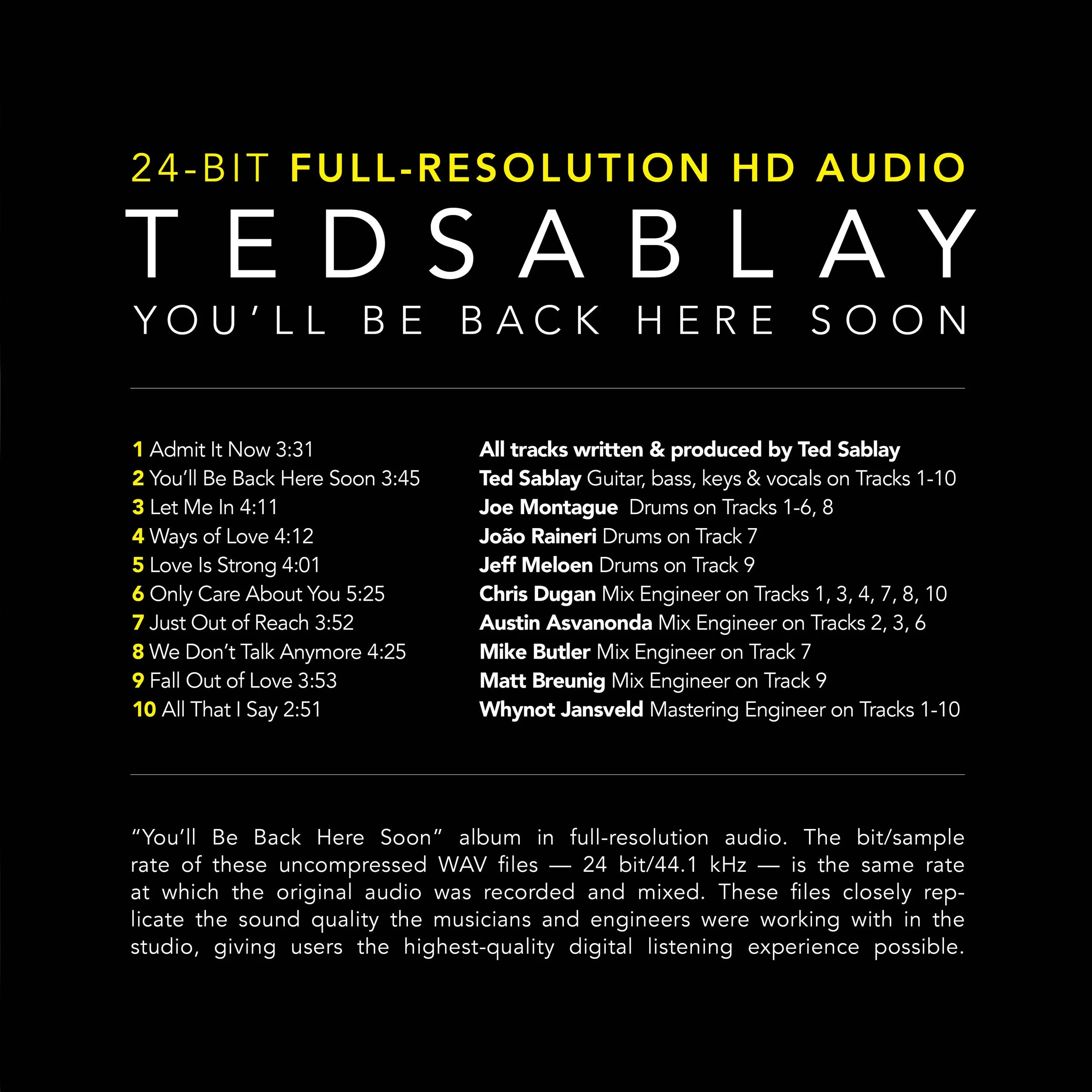 TED SABLAY - YOU'LL BE BACK HERE SOON 24-BIT HIGH-RESOLUTION AUDIO DIGITAL DOWNLOAD
