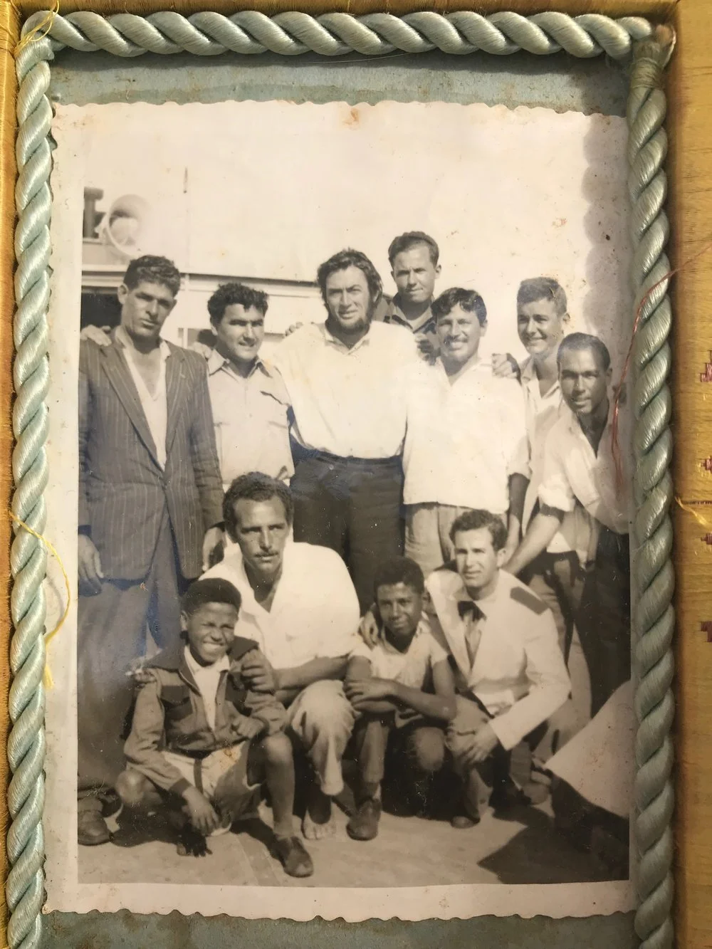 My uncle Genaro (with mustache, below) during the shooting of Mobby Dick with Gregory Peck (middle).
