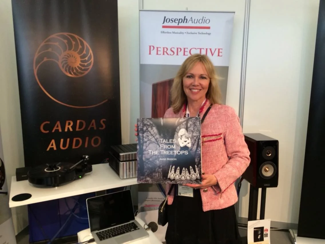 Anne Bisson came by the booth to listen to a test pressing of her new album. It sounds great on the Pulsars and Jeff Rowland gear!