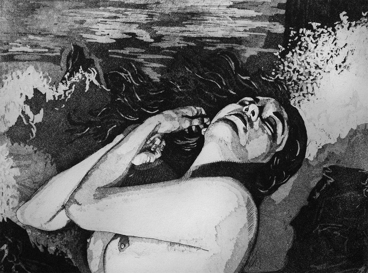 Midnight Waves, 2015, etching and aqua tint on Rives BFK Heavyweight paper, 9x12''
