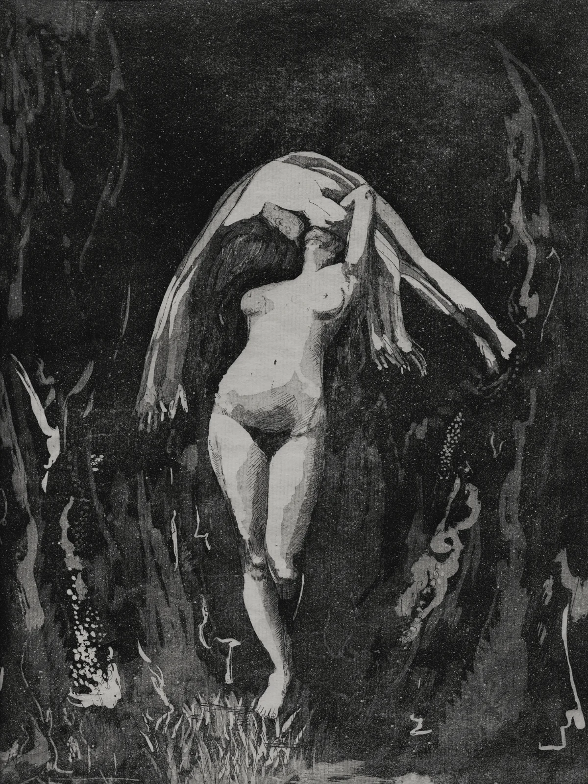 Reverie, etching and aqua tint on Kitakata paper, 9x12'', 2015 Sold