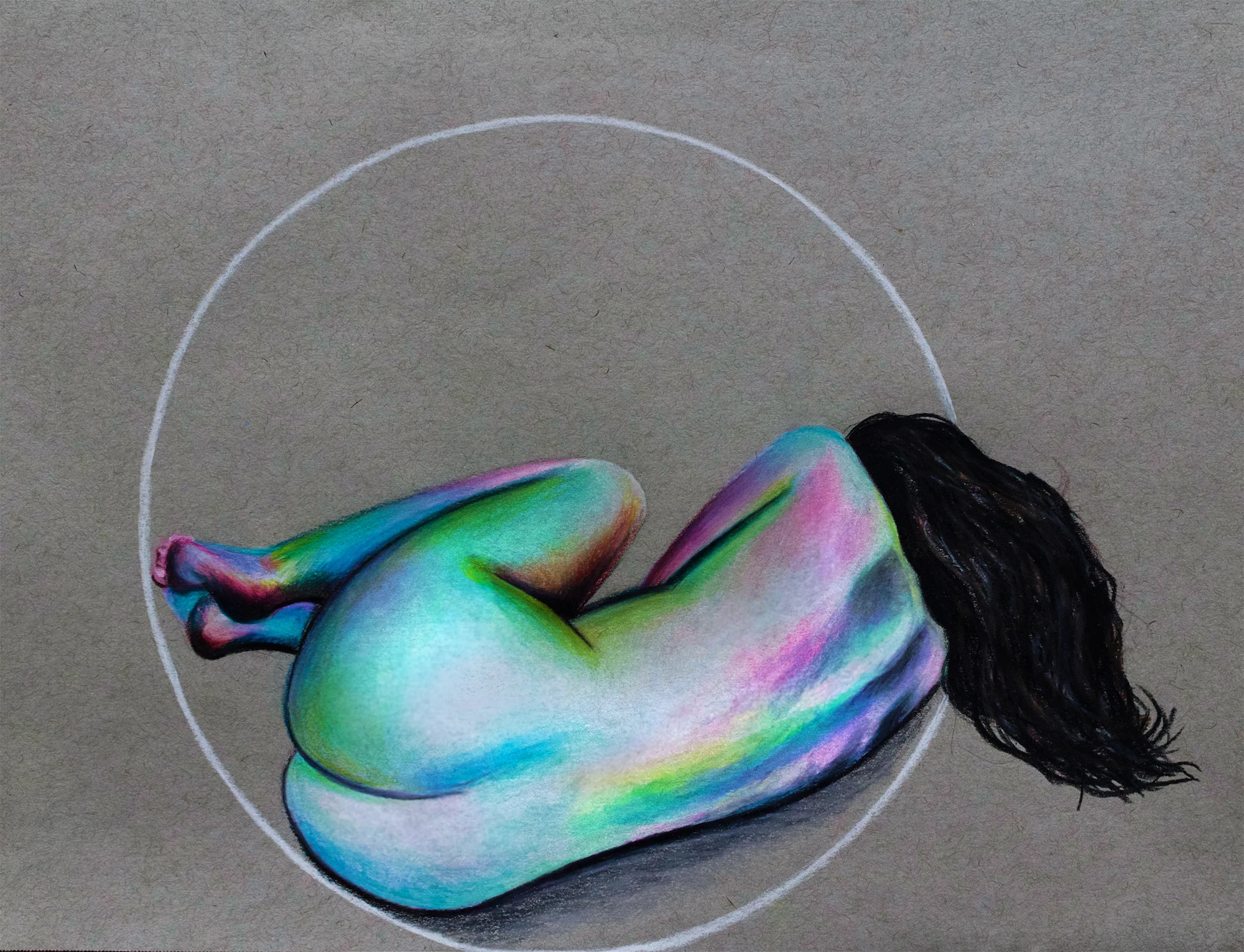 Moon Nymph III, 2017, colored pencils on toned paper, 9x12"
