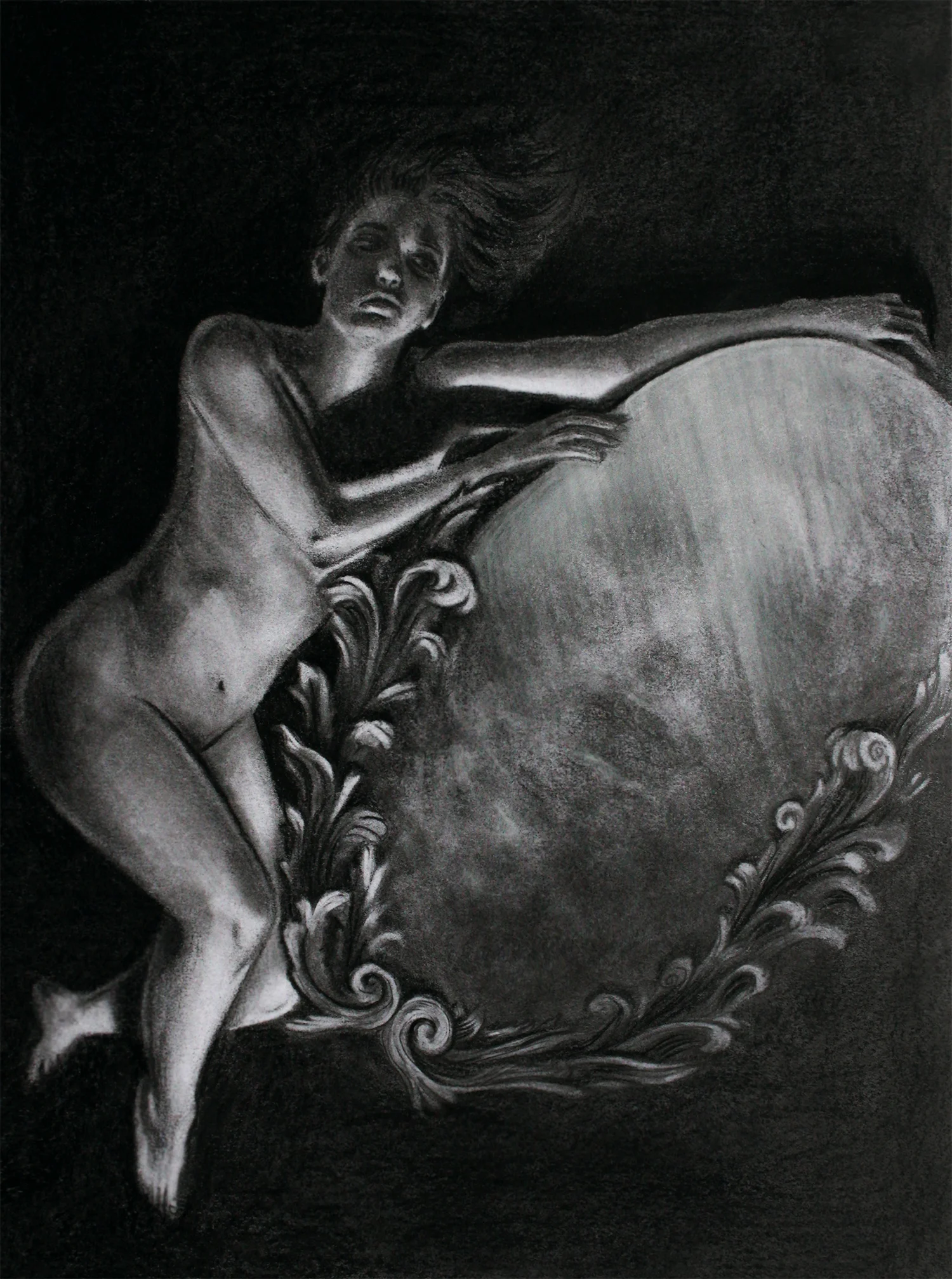 Of Ash and Moonlight, 2017, graphite and charcoal on paper, 9x12"