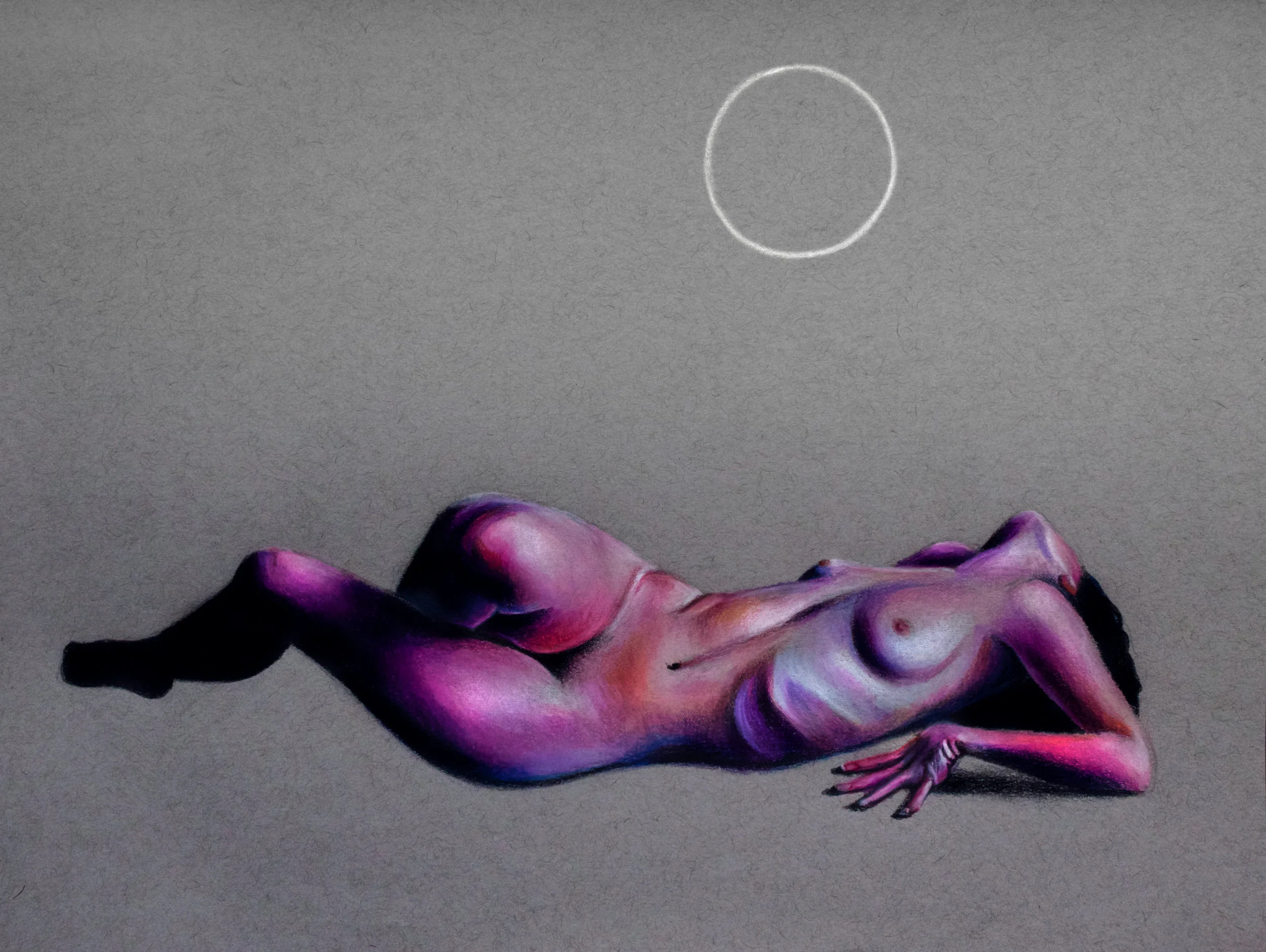 Moon Nymph V , 2017, colored pencils on toned paper, 9x12"