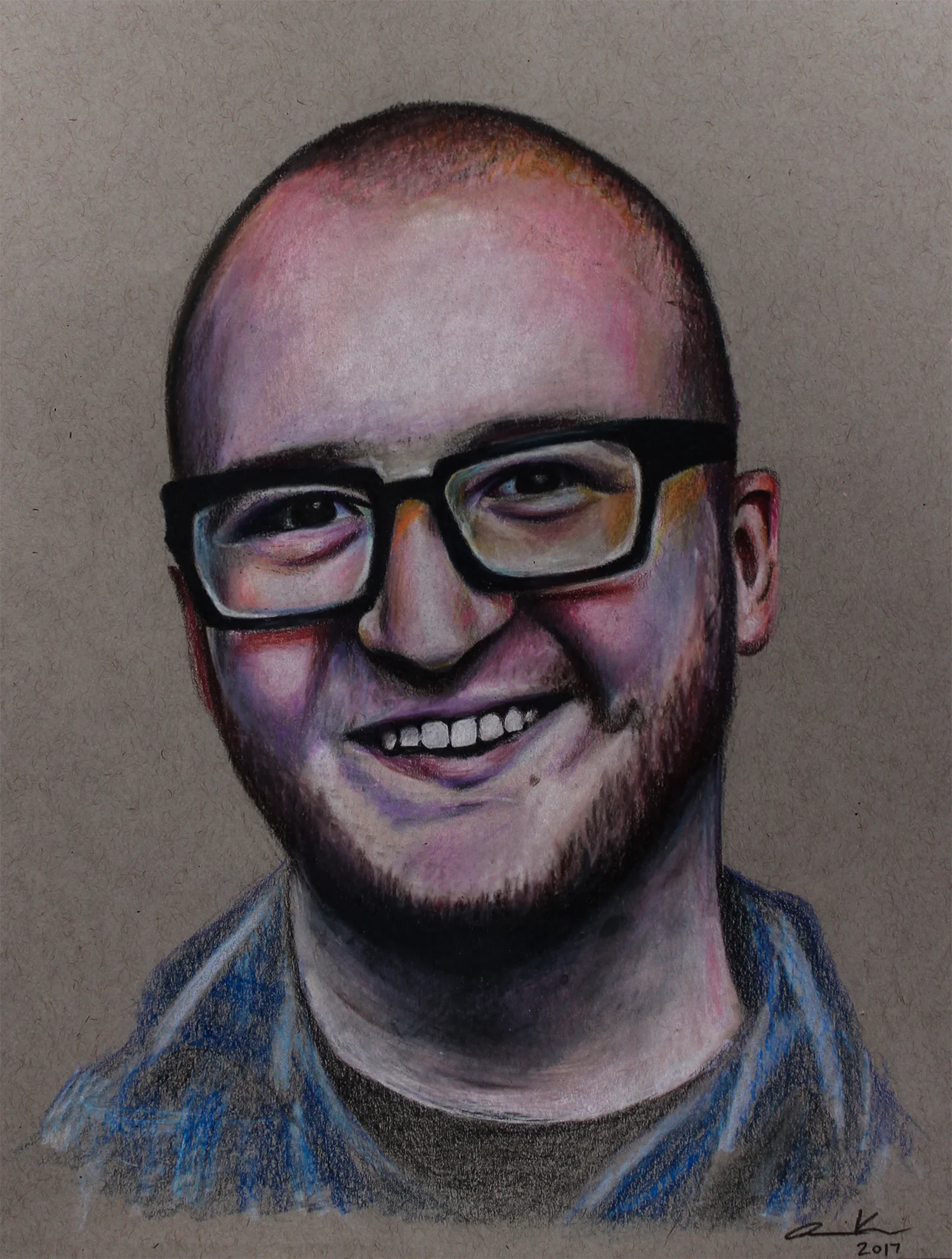 C. Ryan, 2017, colored pencils on toned paper, 8.5x11"