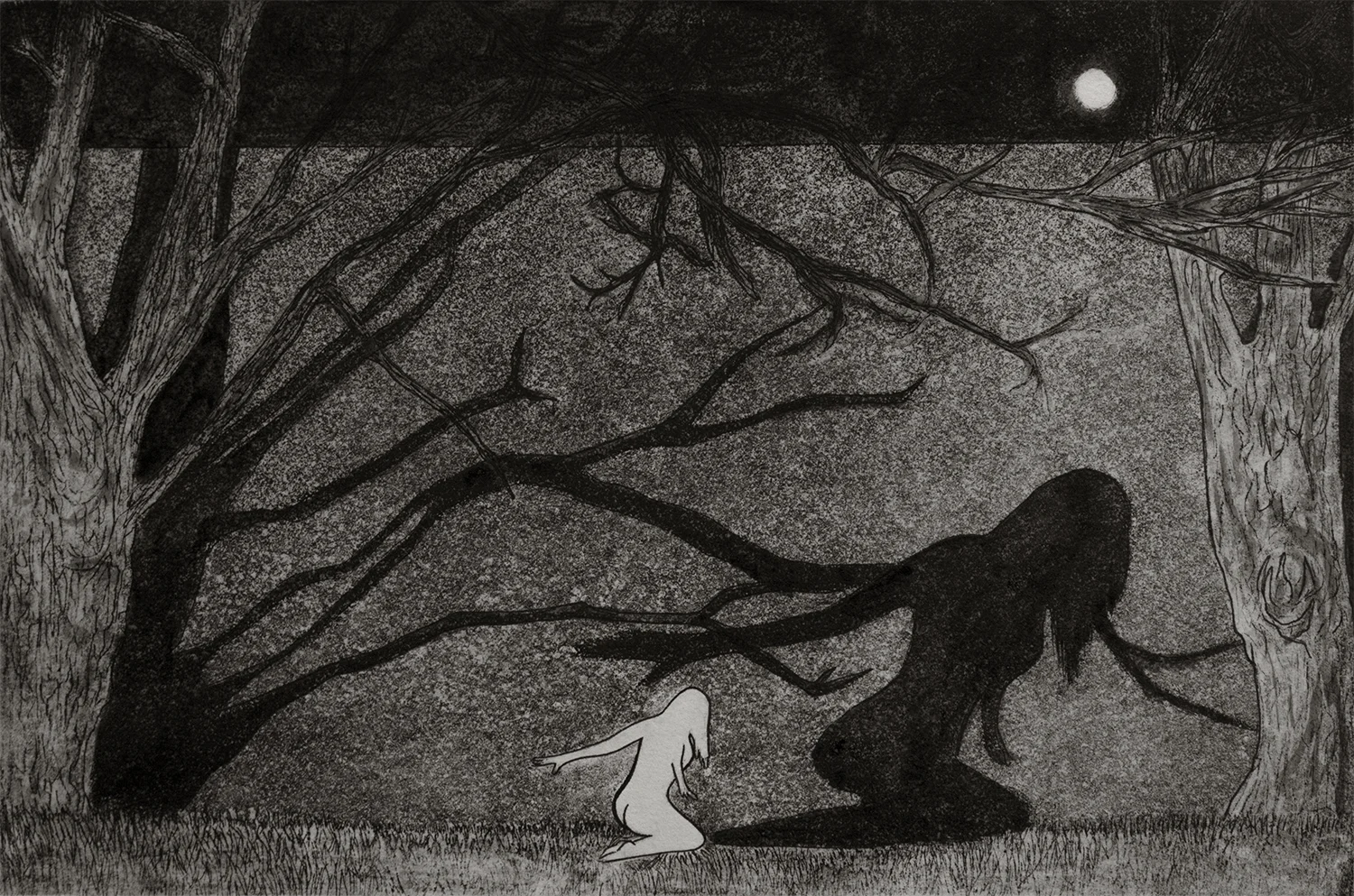 October Spirits, 2018, etching, aqua tint, and india ink on Rives BFK paper, 9x12"