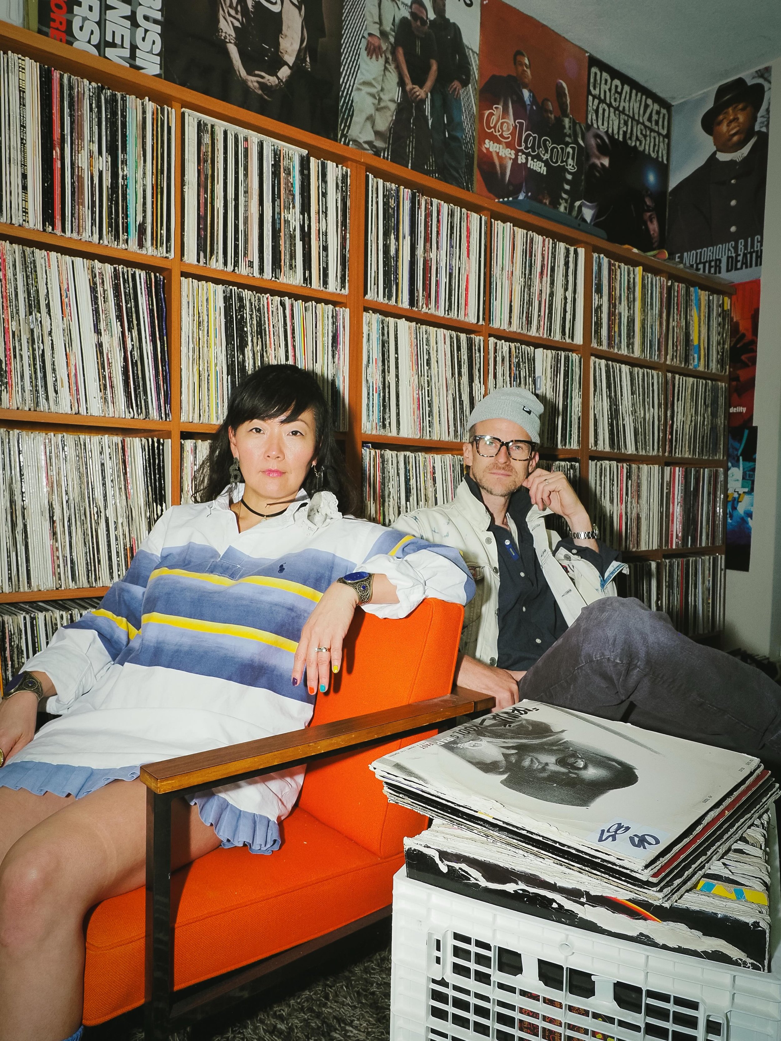 Two of my faves 💥📸 . I love a good flash shoot. I think I have enough vinyl to fill just 1 (maybe??) of their shelves. What an insanely beautiful collection! Also thank you @f5records for letting me make a beat haha.