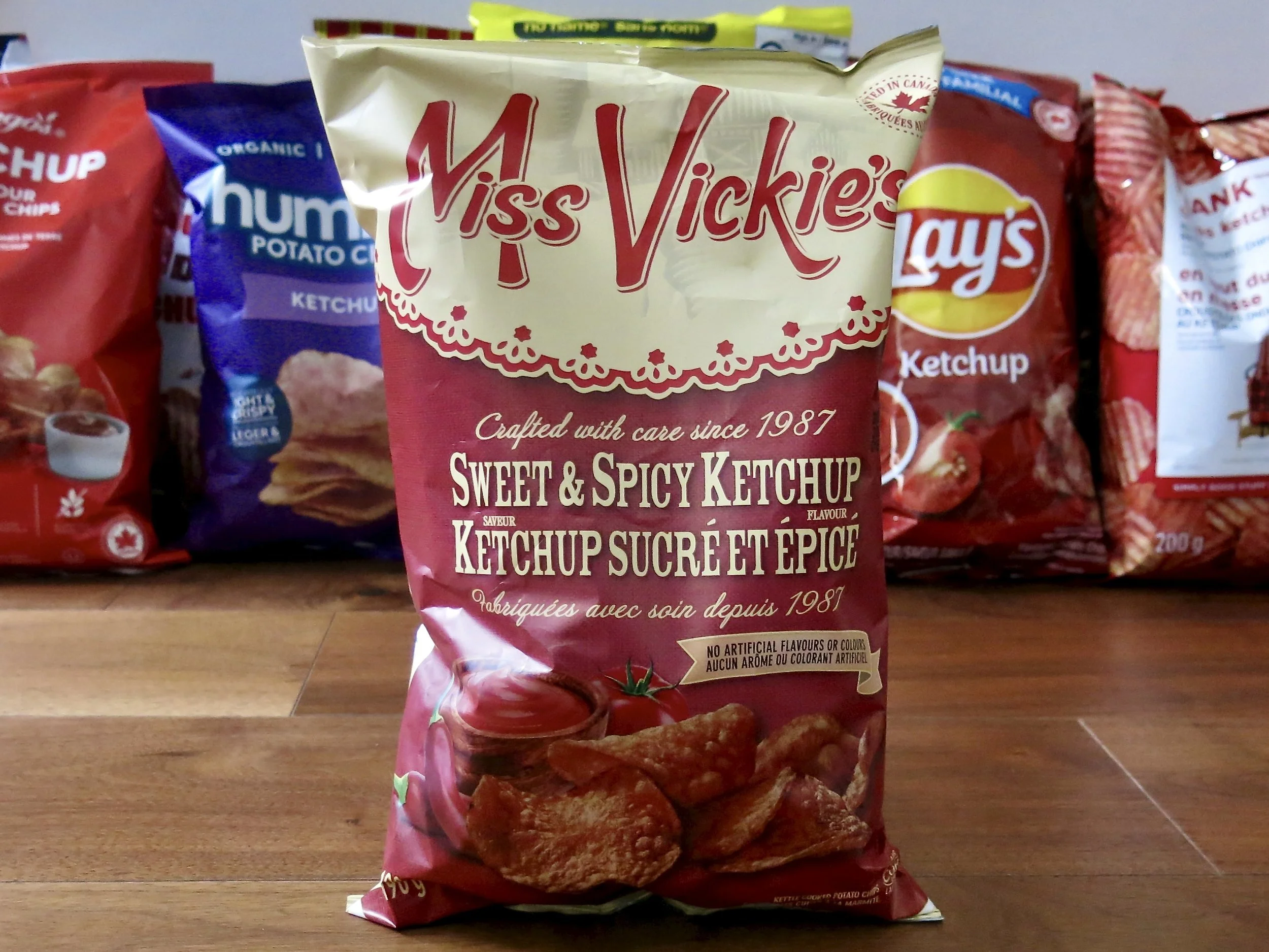 A bag of Miss Vickie's Sweet and Spicy Ketchup Potato Chips