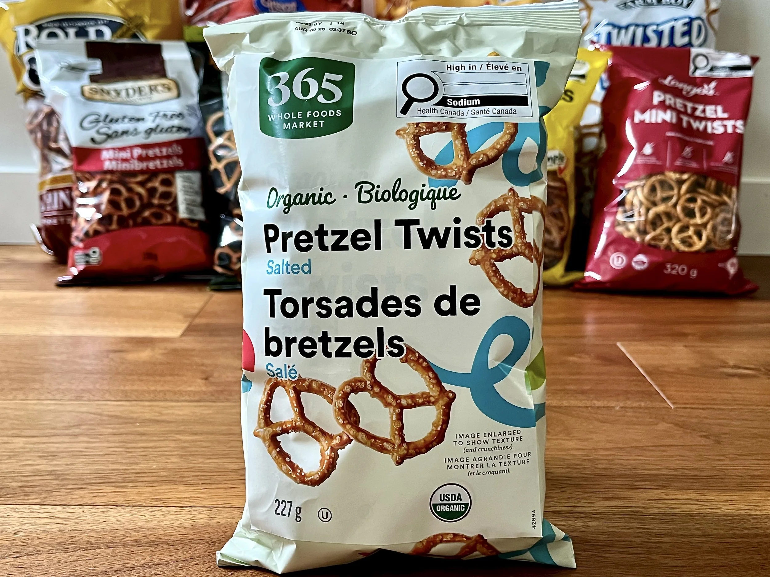 A bag of Whole Foods 365 Pretzel Twists
