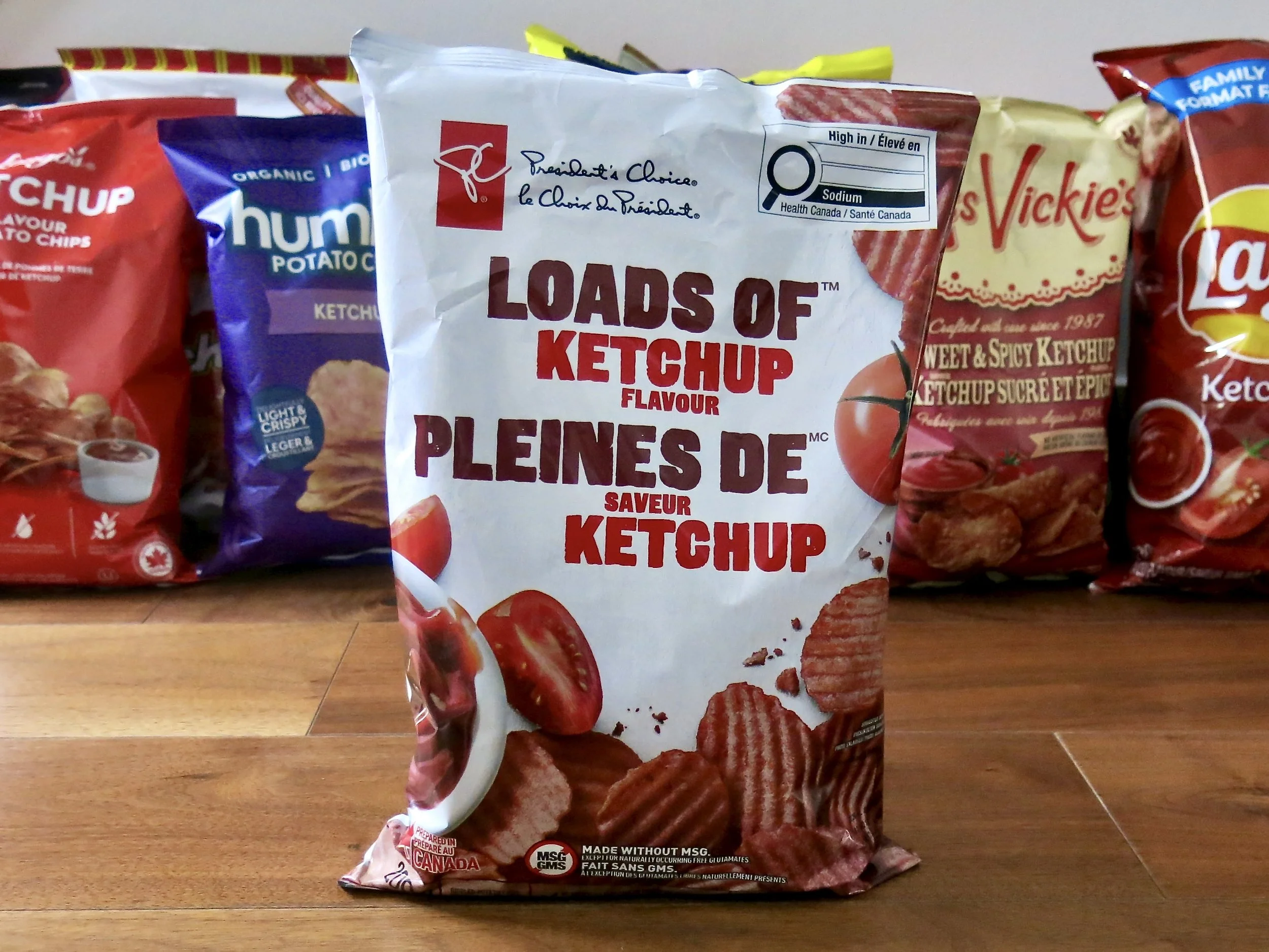 A bag of PC Loaded Ketchup potato chips.