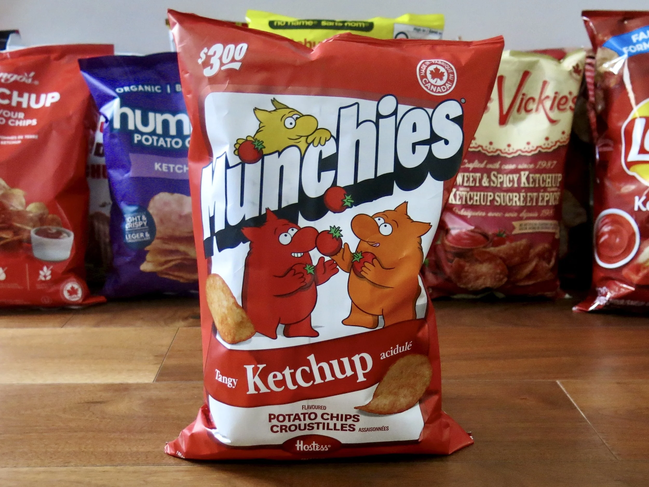 A bag of Munchies ketchup potato chips