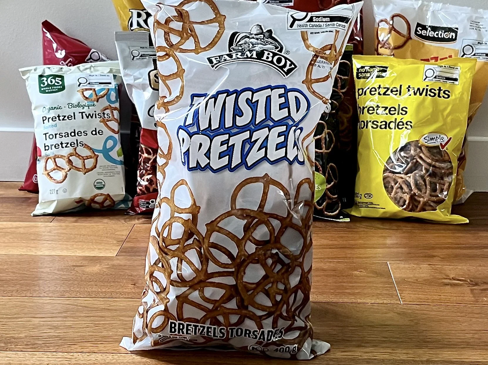 A bag of Farm Boy twisted pretzels