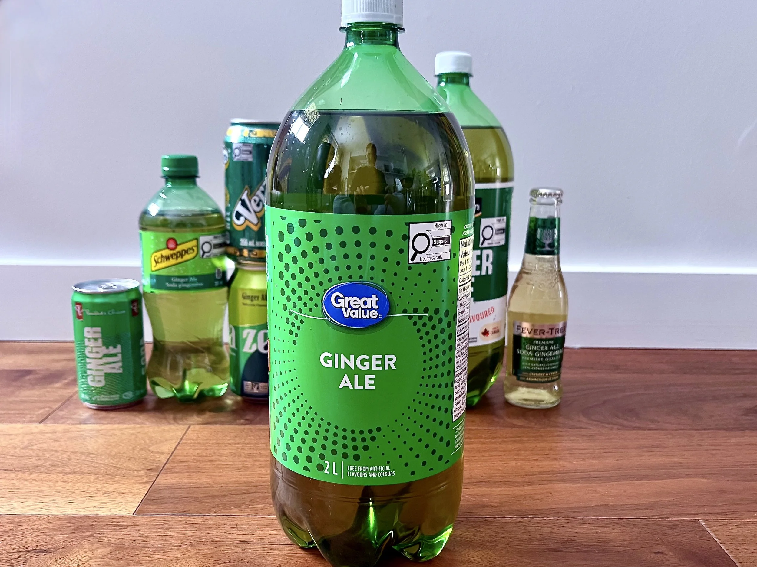 A bottle of Great Value ginger ale.