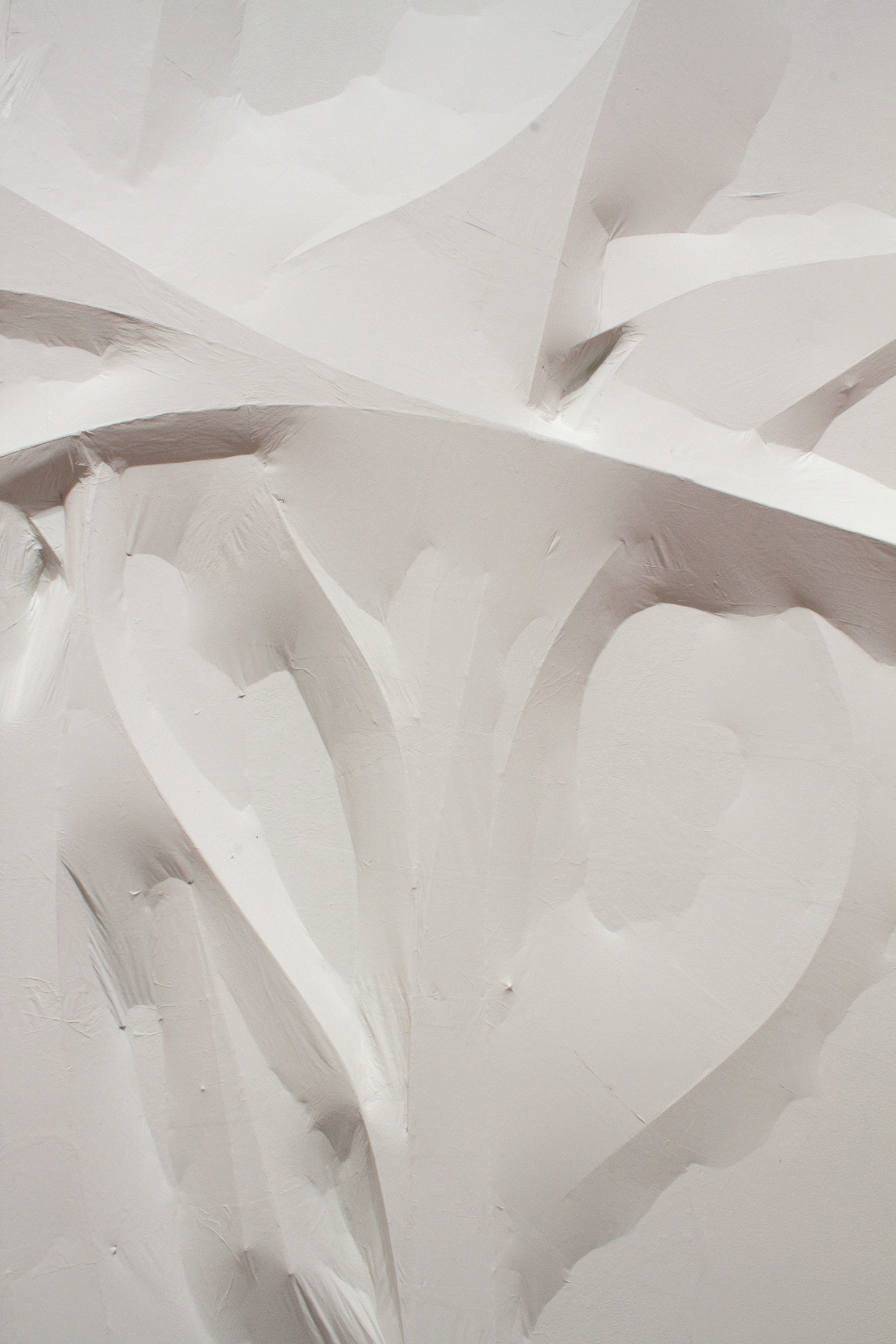  Detail  Untitled (white forms)   2011   Wood strips, tracing paper, latex paint  Approx. 144 x 216 x 3 in.&nbsp;    