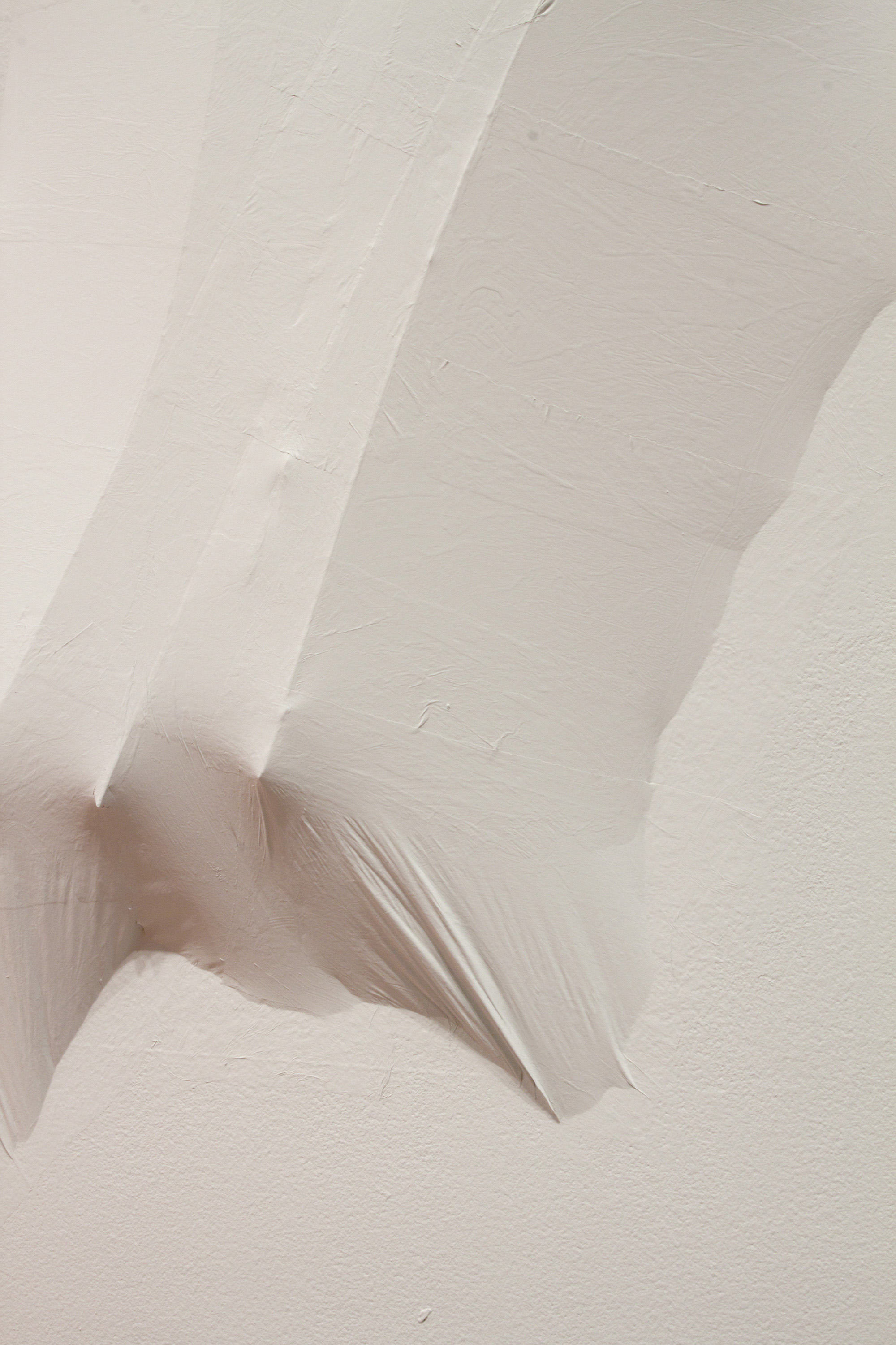  Detail  Untitled (white forms)   2011   Wood strips, tracing paper, latex paint  Approx. 144 x 216 x 3 in.&nbsp;    