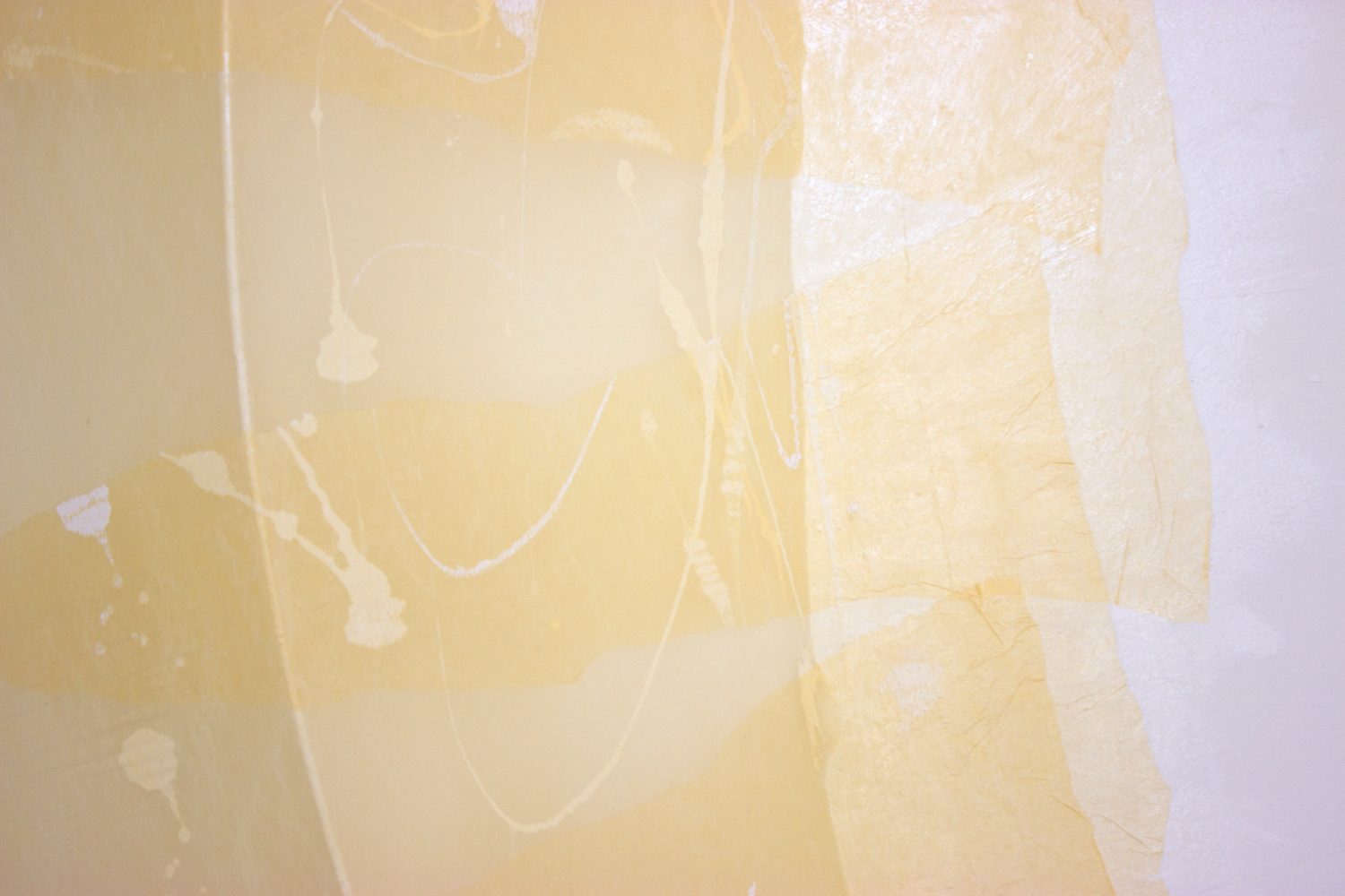  Untitled (printed yellow mache)  2015  Reused wood panel,&nbsp;yellow tracing paper, sealant, gallery white paint, and MDF  77 x 47.5 x 6 inches  Detail 