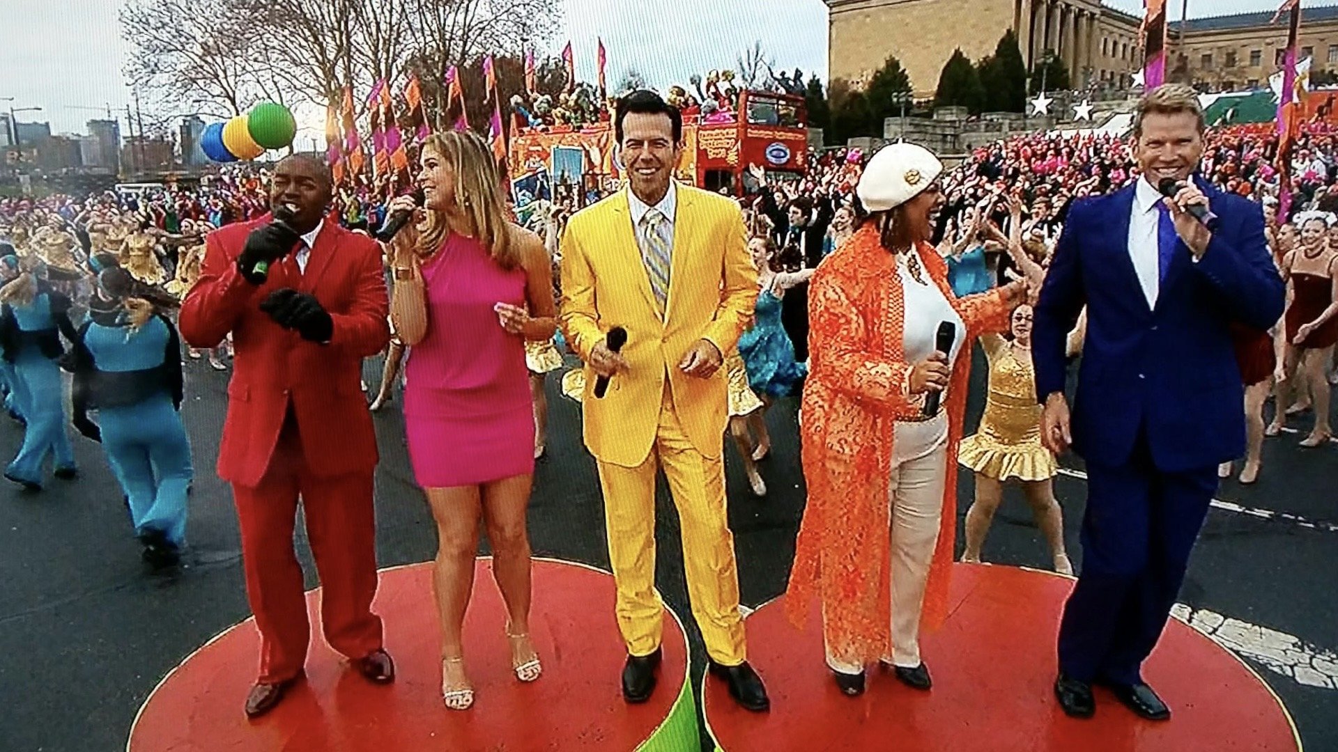 Yes, Mom, you'll be able to see me on TV. I'll be the one in the subtle, yellow suit. - Philadelphia Thanksgiving Day Parade