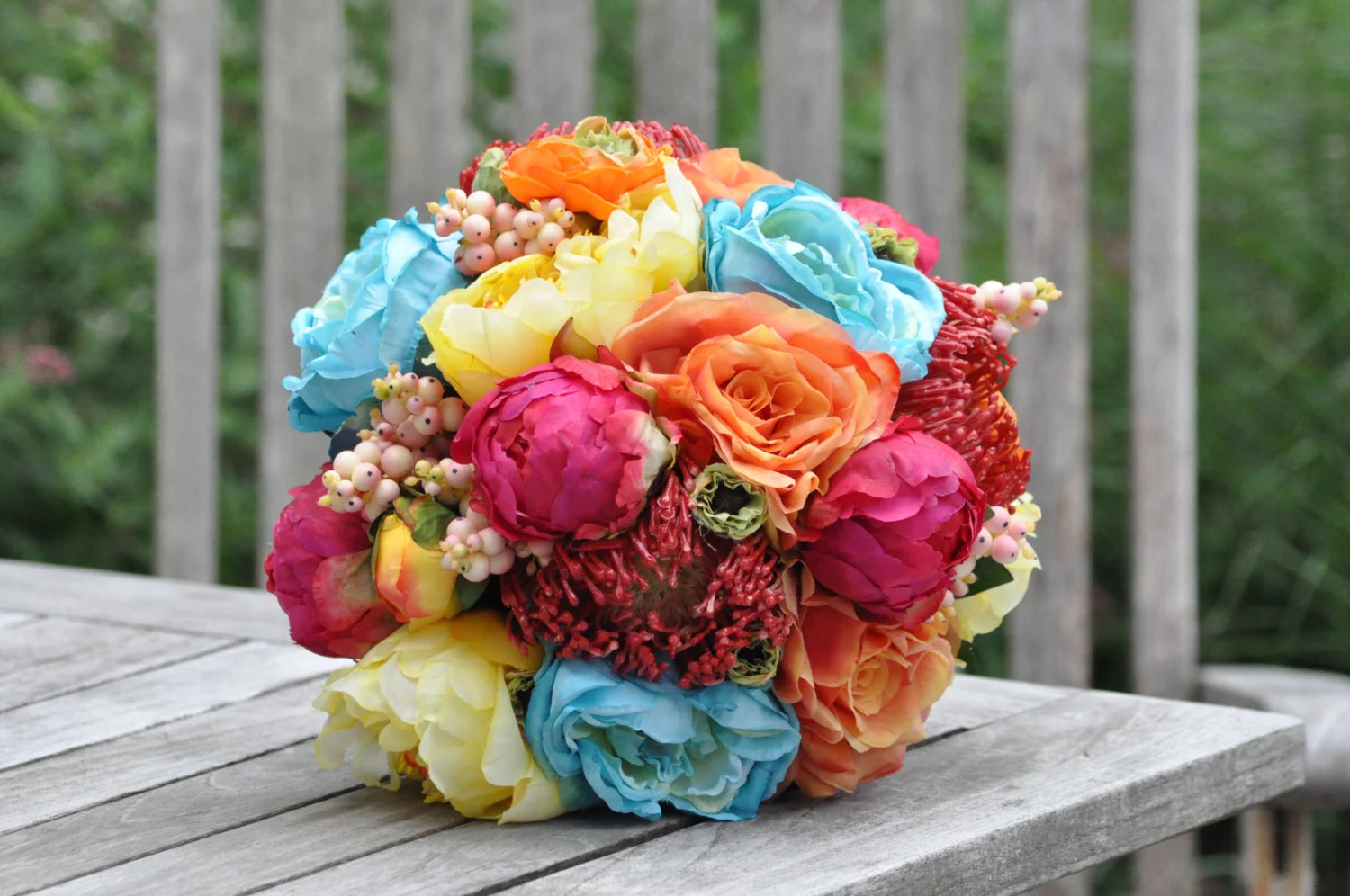 Bridal Bouquet Colorful wedding bouquet made of silk flowers