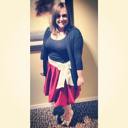 I made this skirt for Valentine's Day this year, and I left WAY too much fabric for the waistband. Here, I actually have the skirt safety pinned, because we had to get to dinner, and the bow is hiding my mistake.
