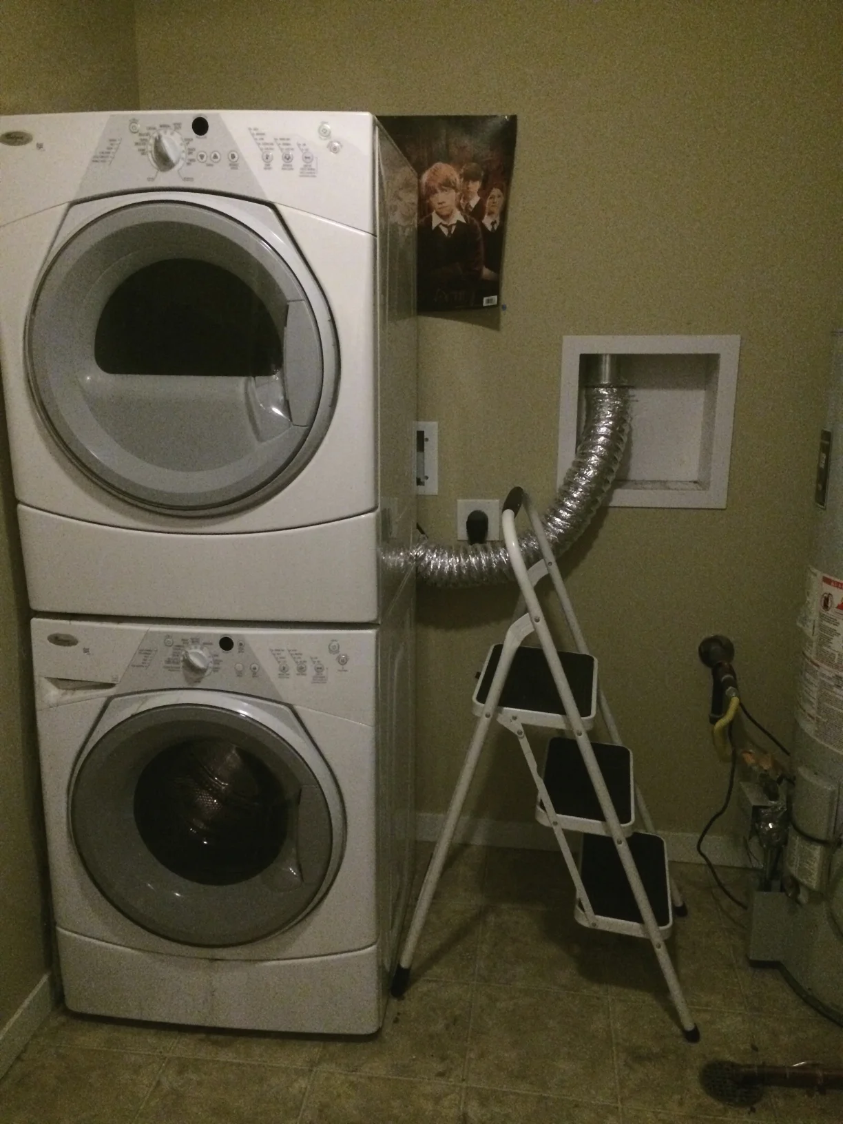 This is the empty laundry room. How do we fit so much stuff in here? It has to be magic (See Ron Weasley peeking out behind the dryer?).
