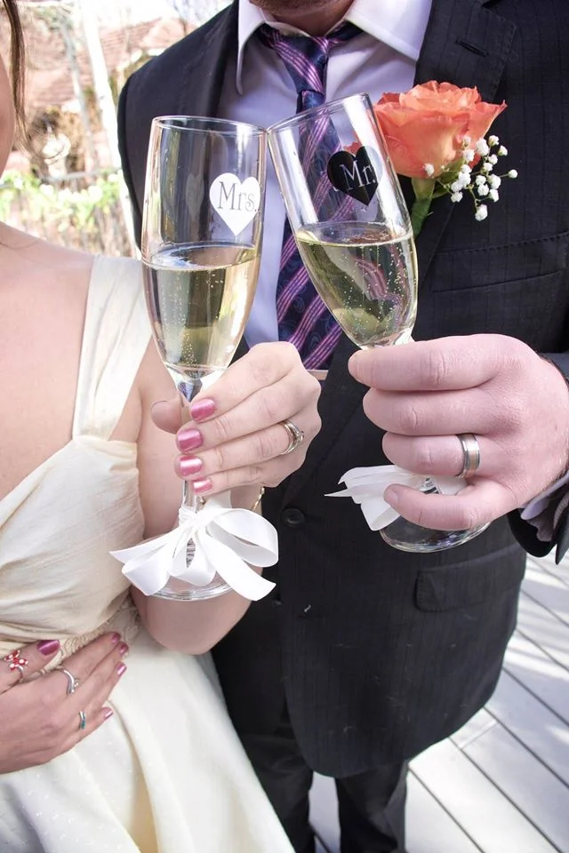 The sweet champagne flutes from my mother-in-law, which we were surprised with on our wedding day :)