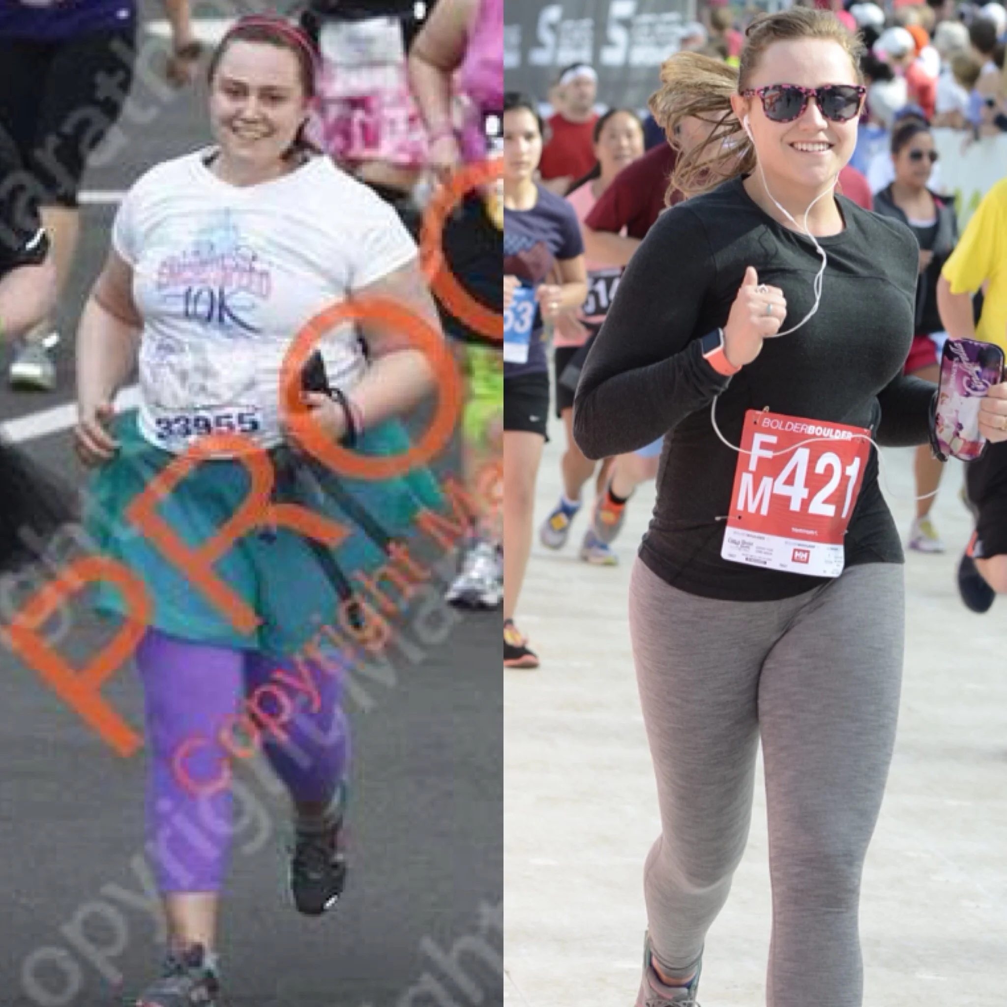 Feb 2014 Enchanted 10k in Disney World on the left. May 2015 BolderBoulder 10k on the right.