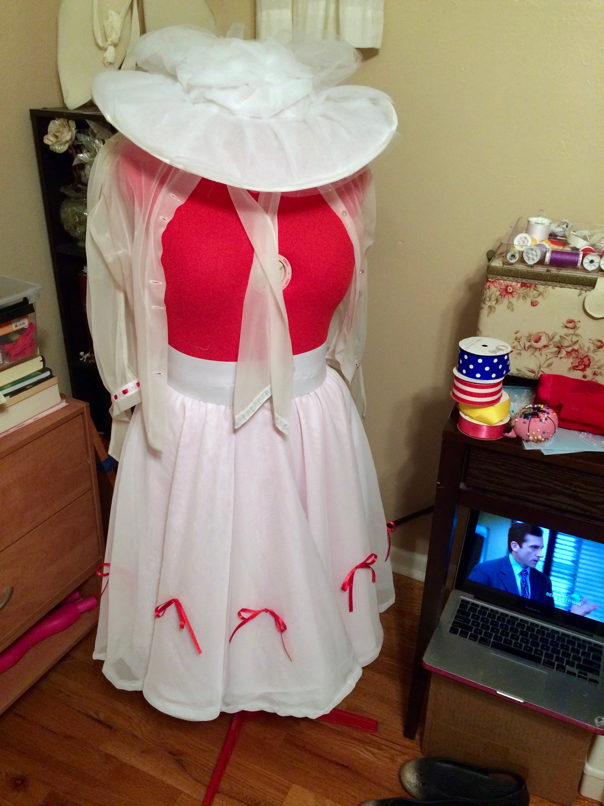 Two thirds of my outfit - This picture is missing a couple accessories, and the red corset, but I'm pleased with how things are coming along!
