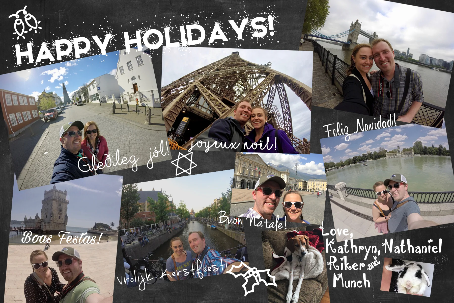 I used selfies from each country we visited in 2016 for our holiday card, and I love how it turned out!