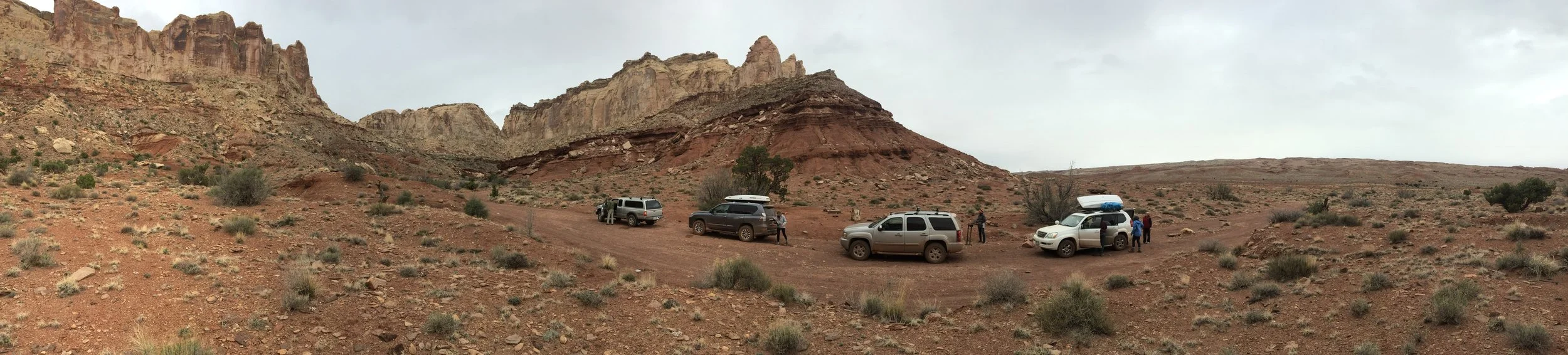 Our caravan of cars in the middle of nowhere