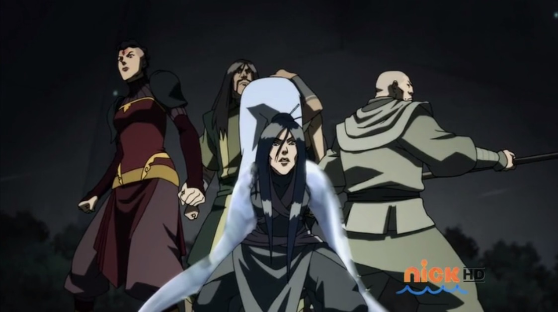 The Red Lotus (top, clockwise): Ghazan, Zaheer, Ming-Hua, P'Li.