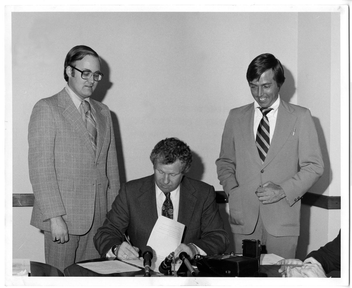 In 1979, I was House Majority Leader, and here I look on with my Assistant Majority Leader, Stephen Morse, who would go on to serve as Speaker, as Governor Richard Snelling signs a bill into law.